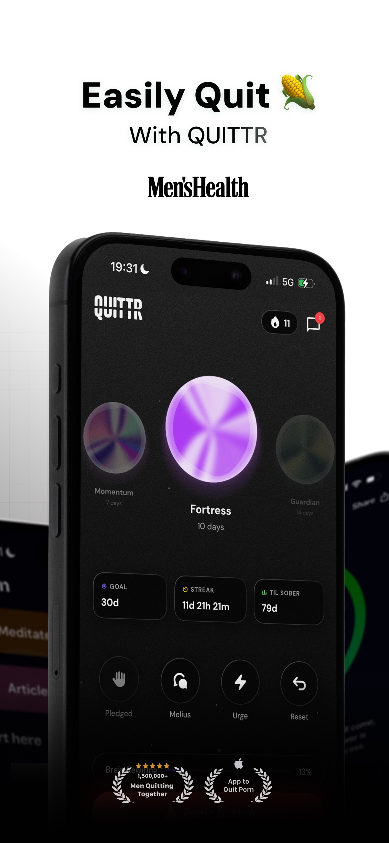 QUITTR App Store screenshot: Easily Quit 🌽 With QUITTR