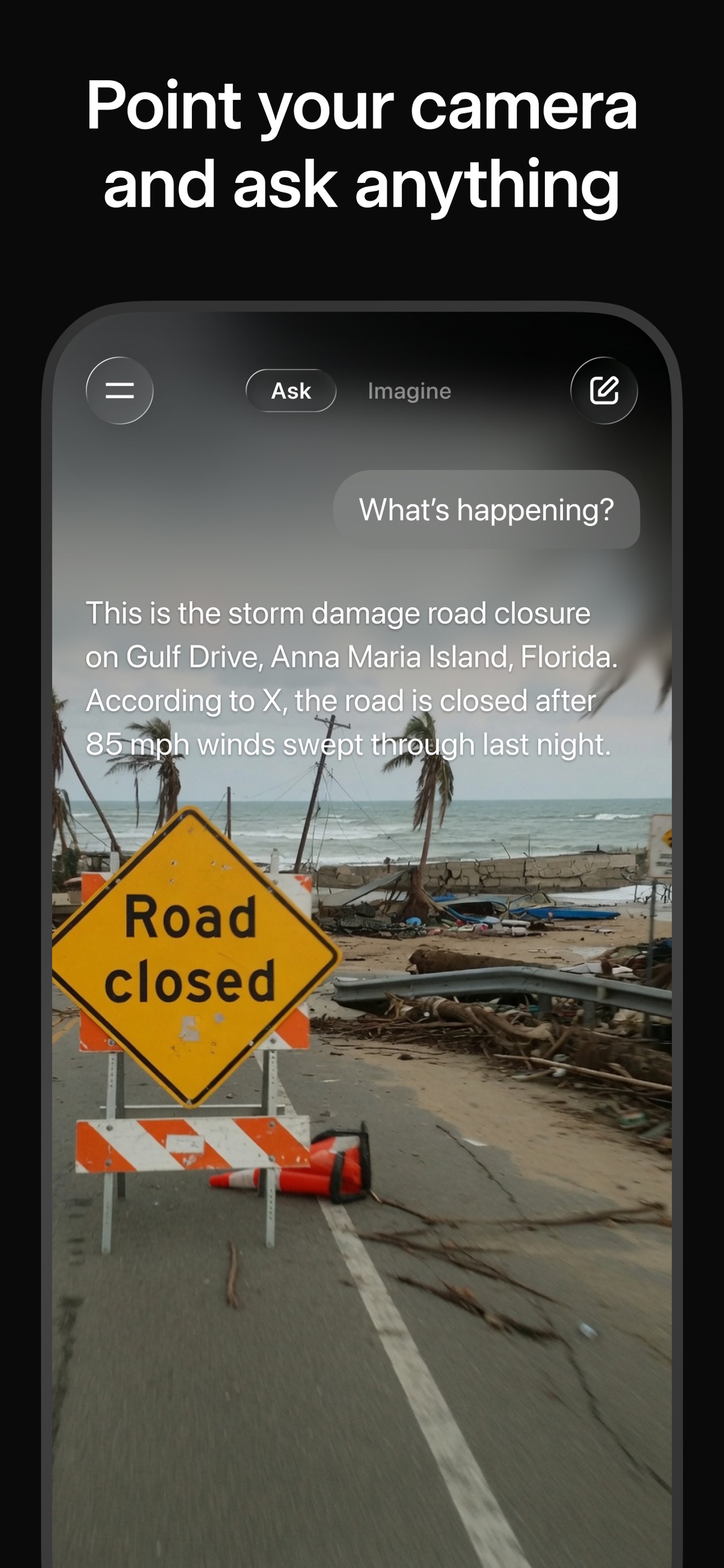 Grok App Store screenshot 5: Point your camera and ask anything