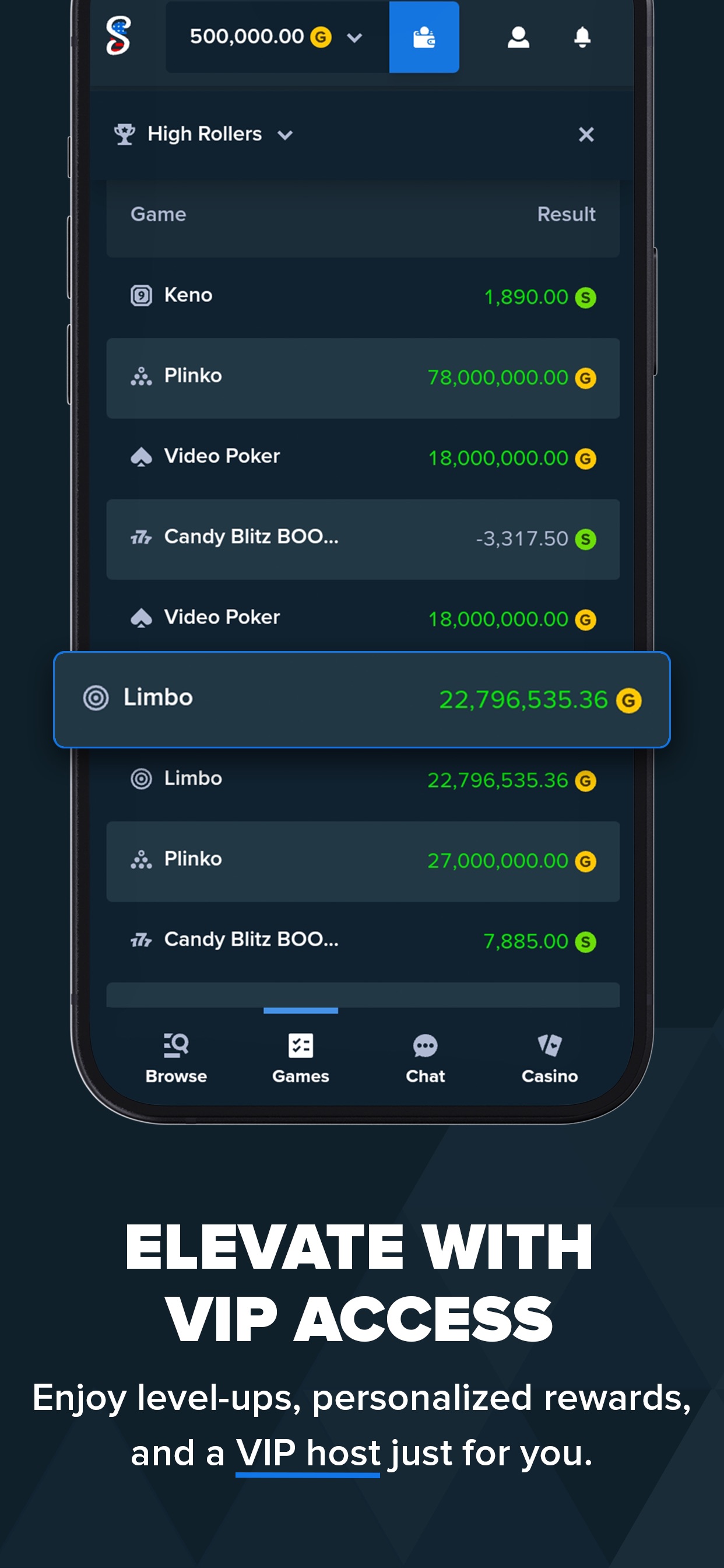 Stake App Store screenshot 10: ELEVATE WITH VIP ACCESS

Enjoy level-ups, personalized rewards, and a VIP host just for you.