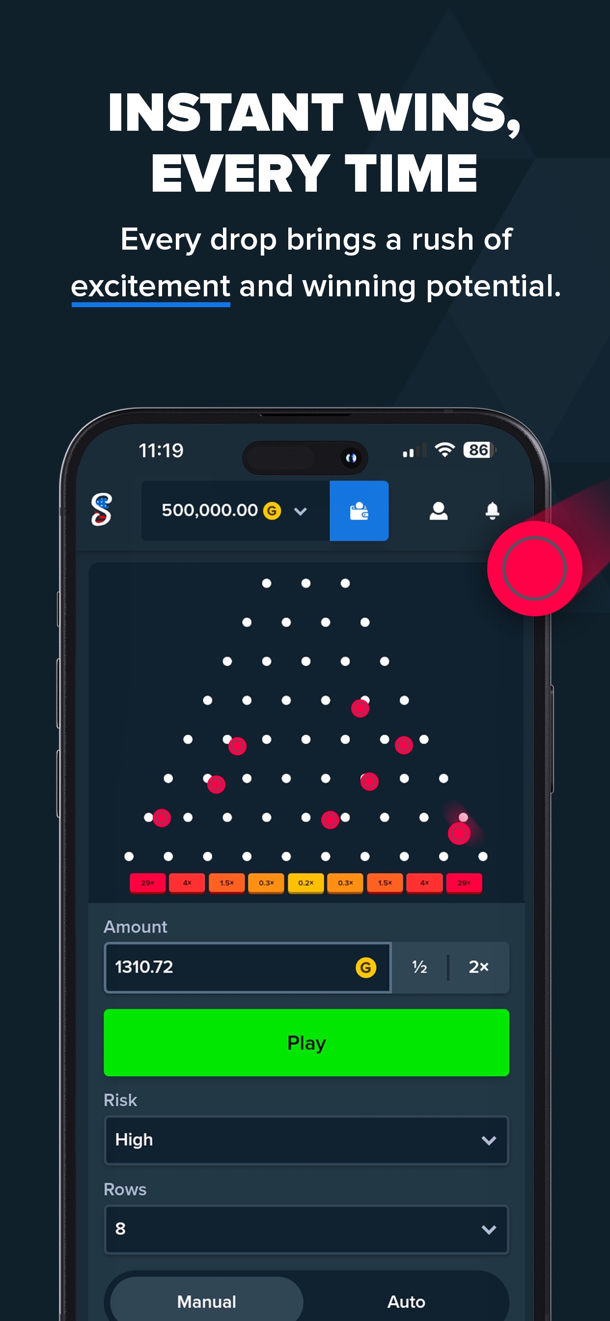 Stake App Store screenshot: INSTANT WINS, EVERY TIME

Every drop brings a rush of excitement and winning potential.