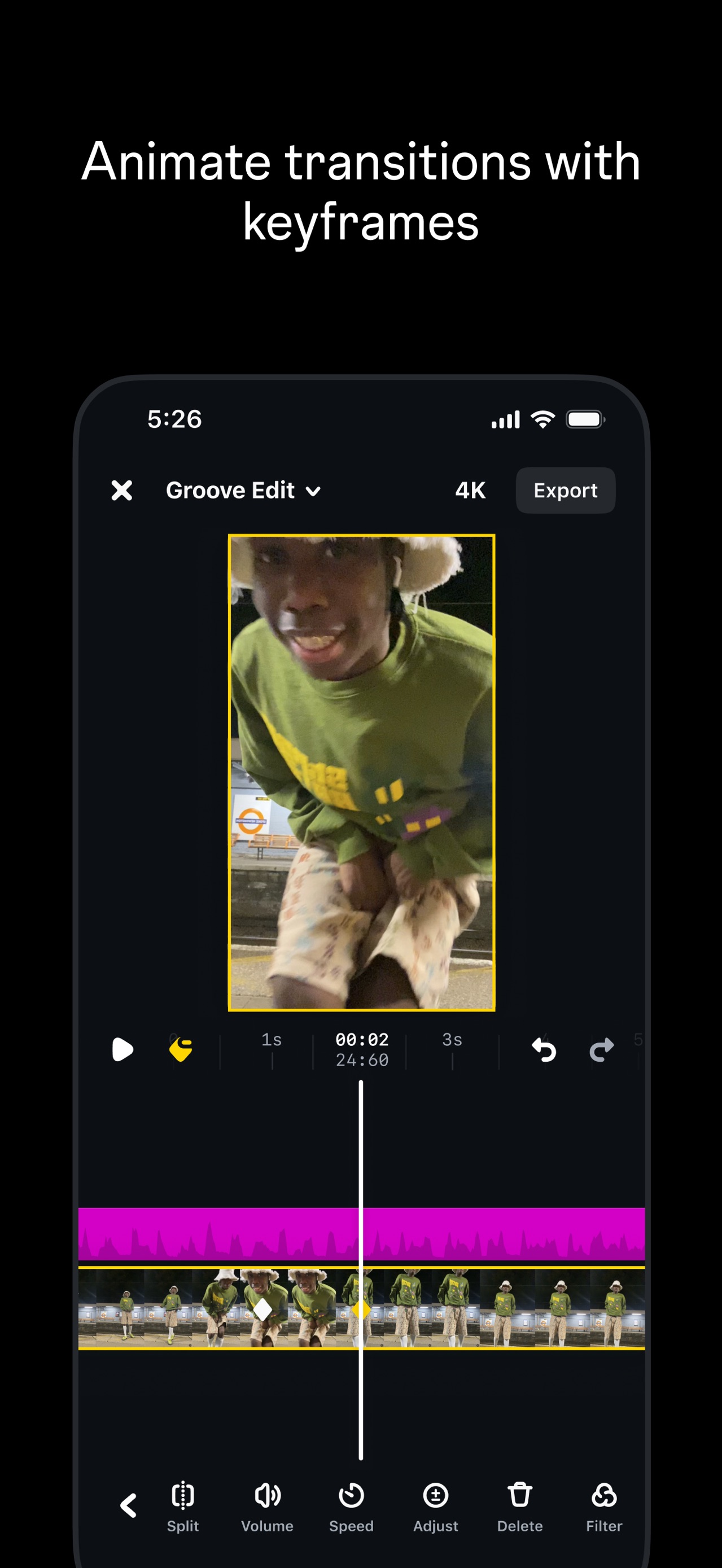Edits App Store screenshot: Animate transitions with keyframes