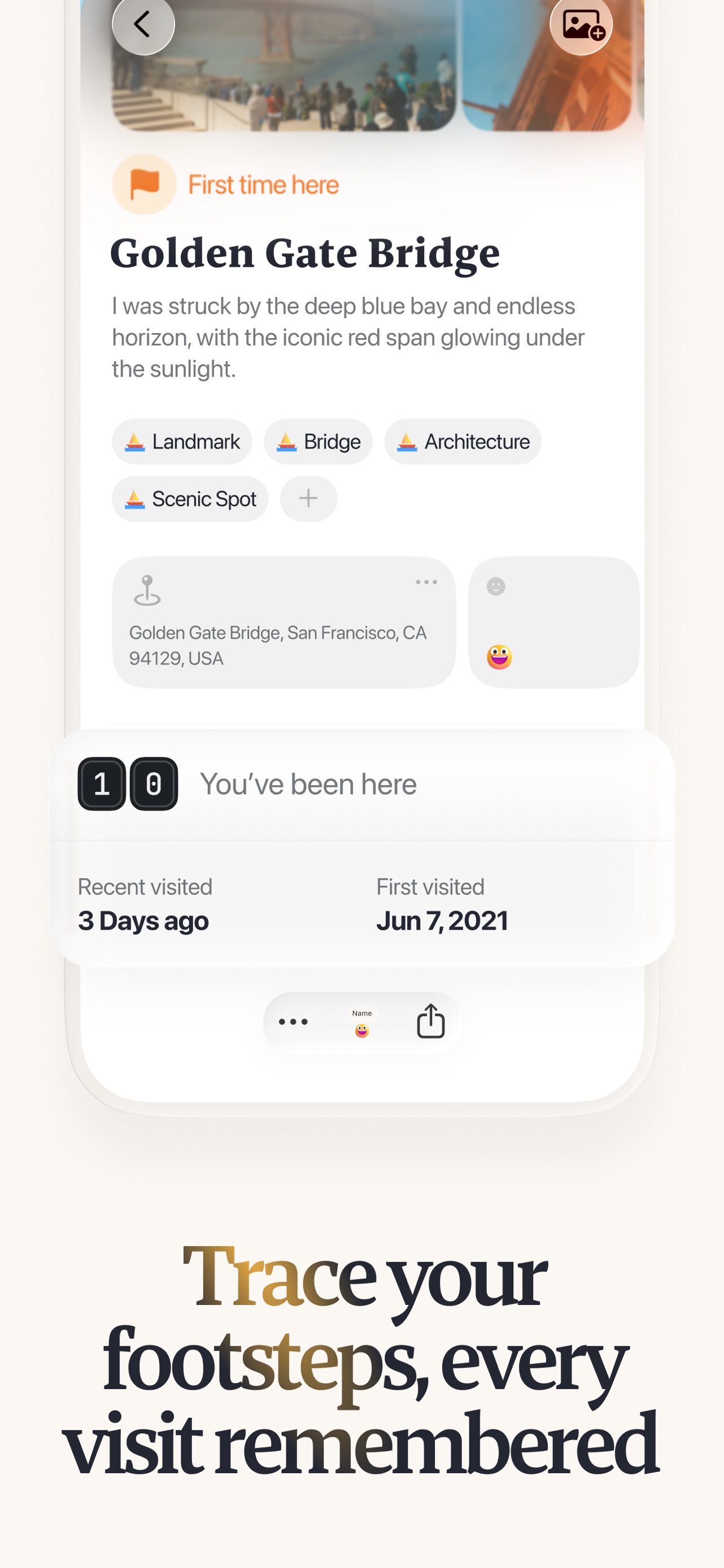 Placify App Store screenshot 5: Trace your footsteps, every visit remembered