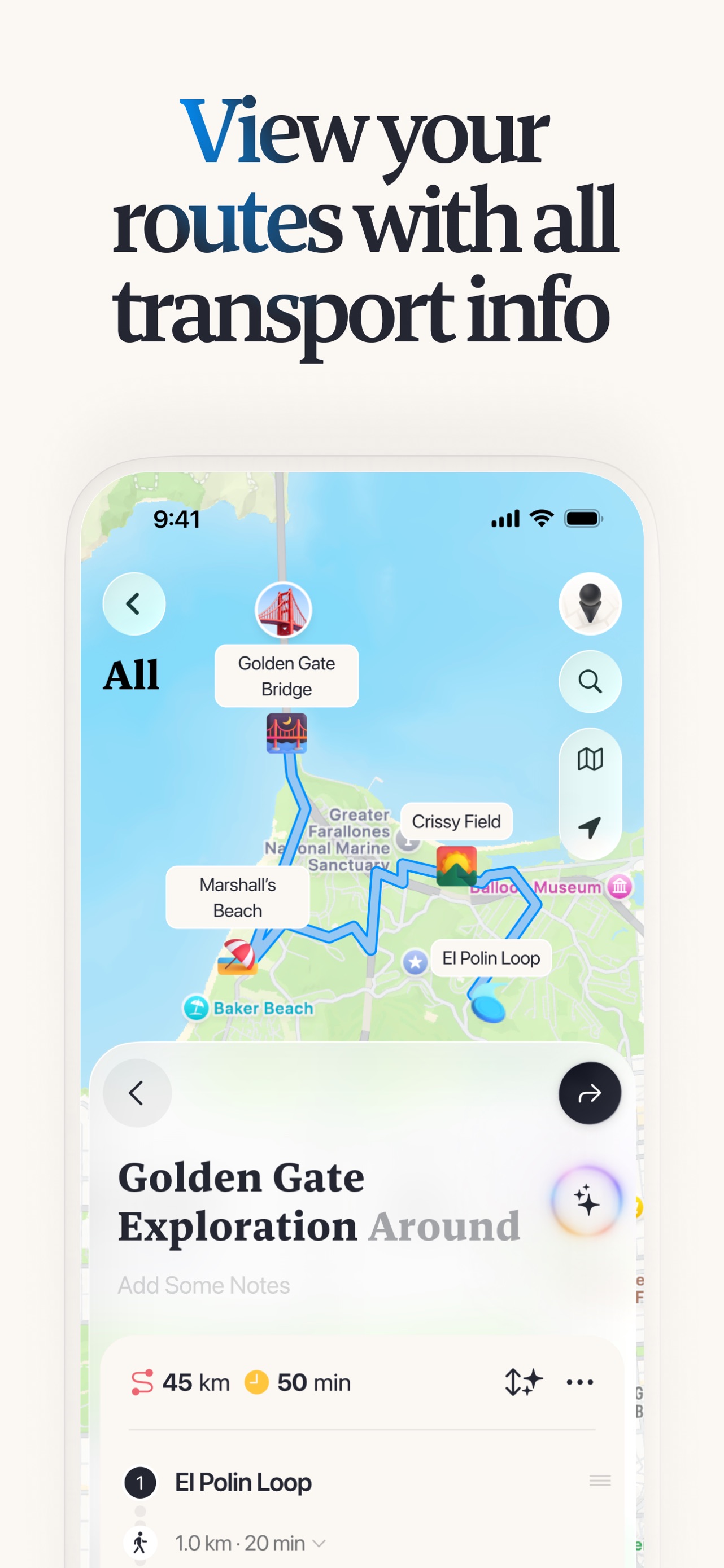 Placify App Store screenshot 7: View your routes with all transport info