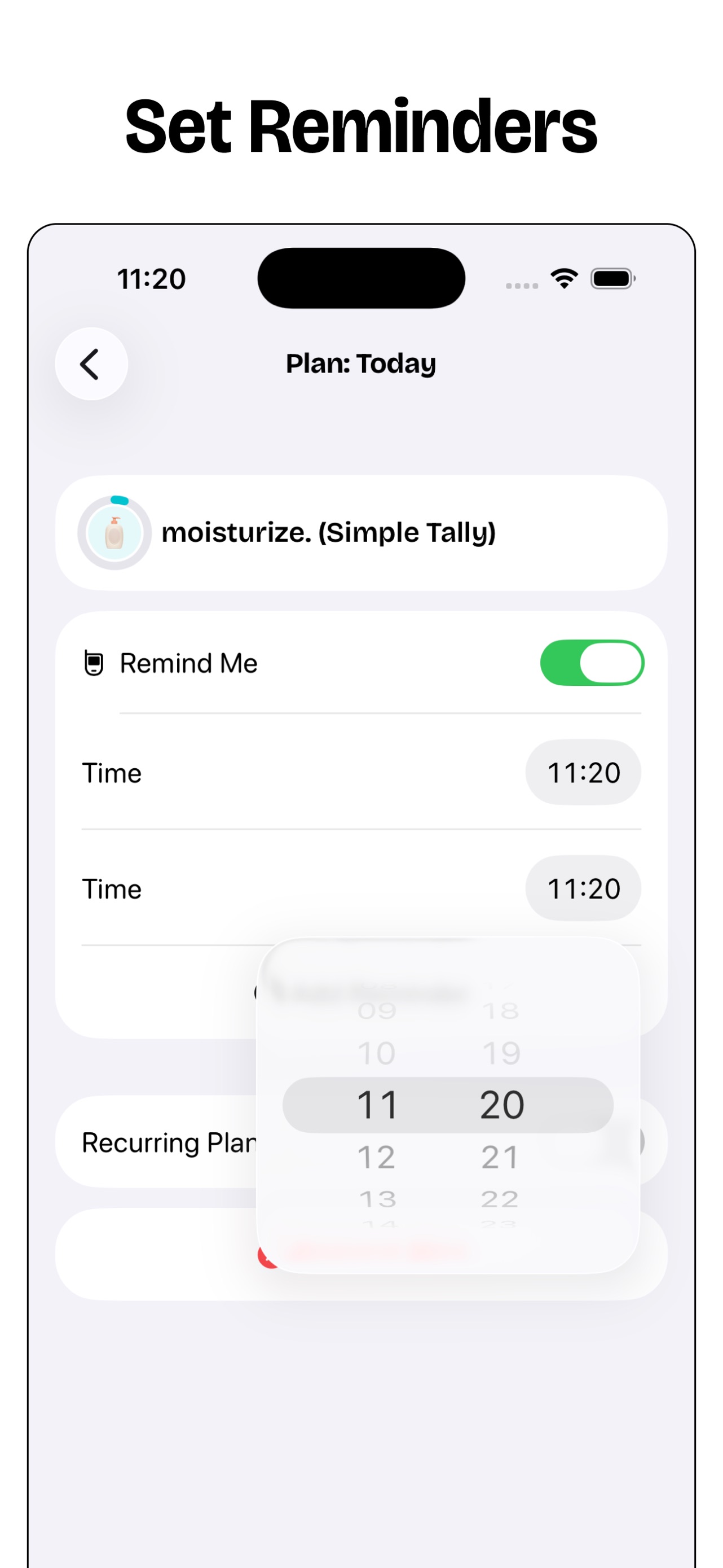 timespent App Store screenshot 10: Set Reminders