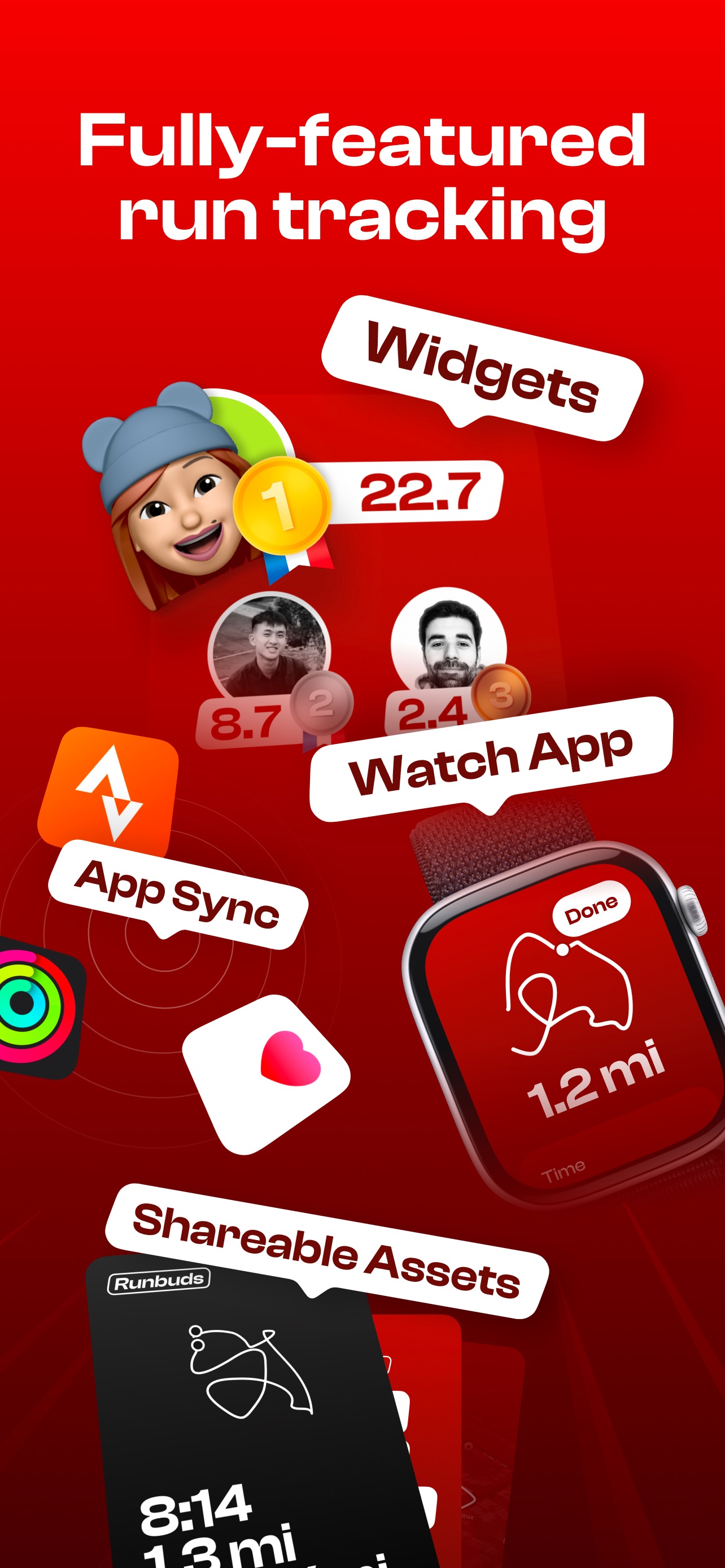 Runbuds App Store screenshot: Fully-featured run tracking