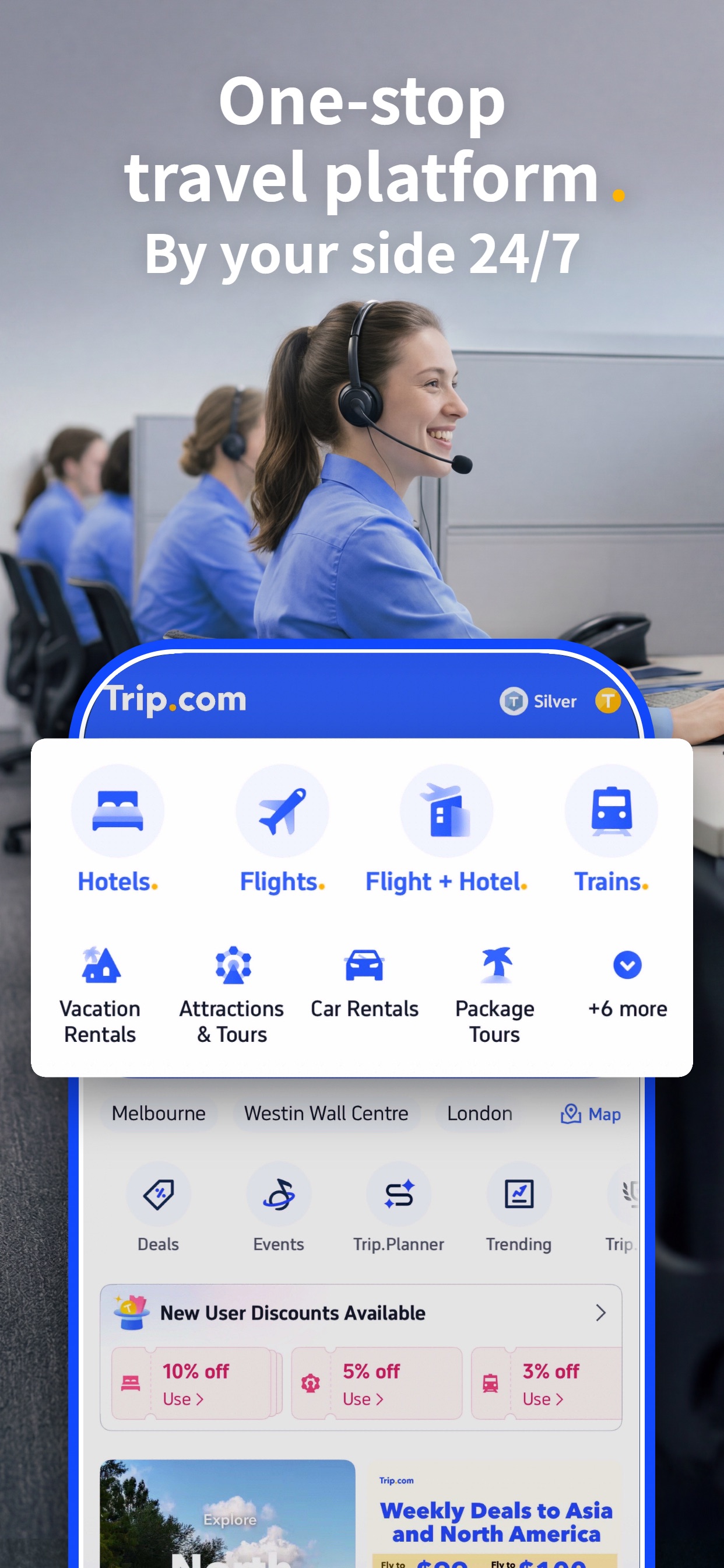 Trip.com App Store screenshot: One-stop travel platform. By your side 24/7