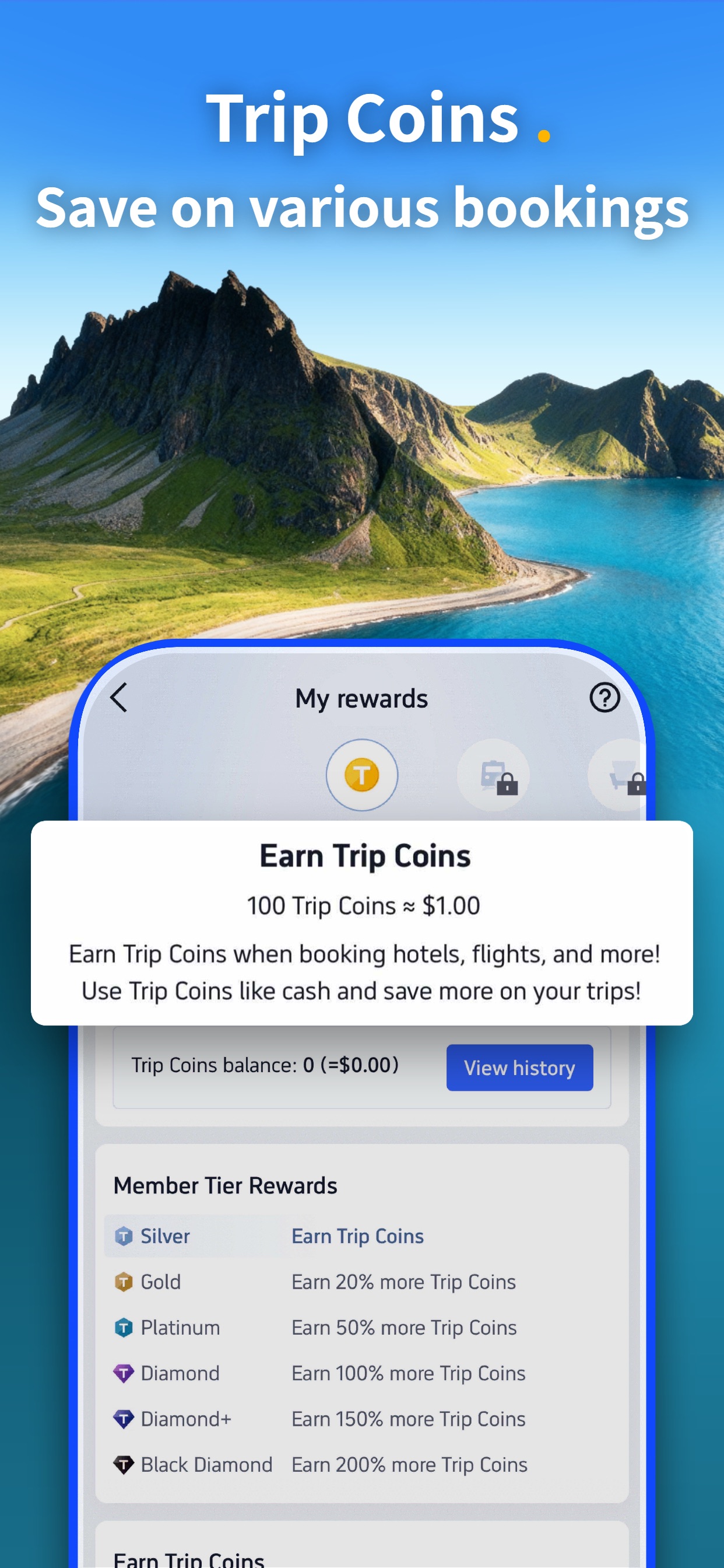 Trip.com App Store screenshot 8: Trip Coins. Save on various bookings