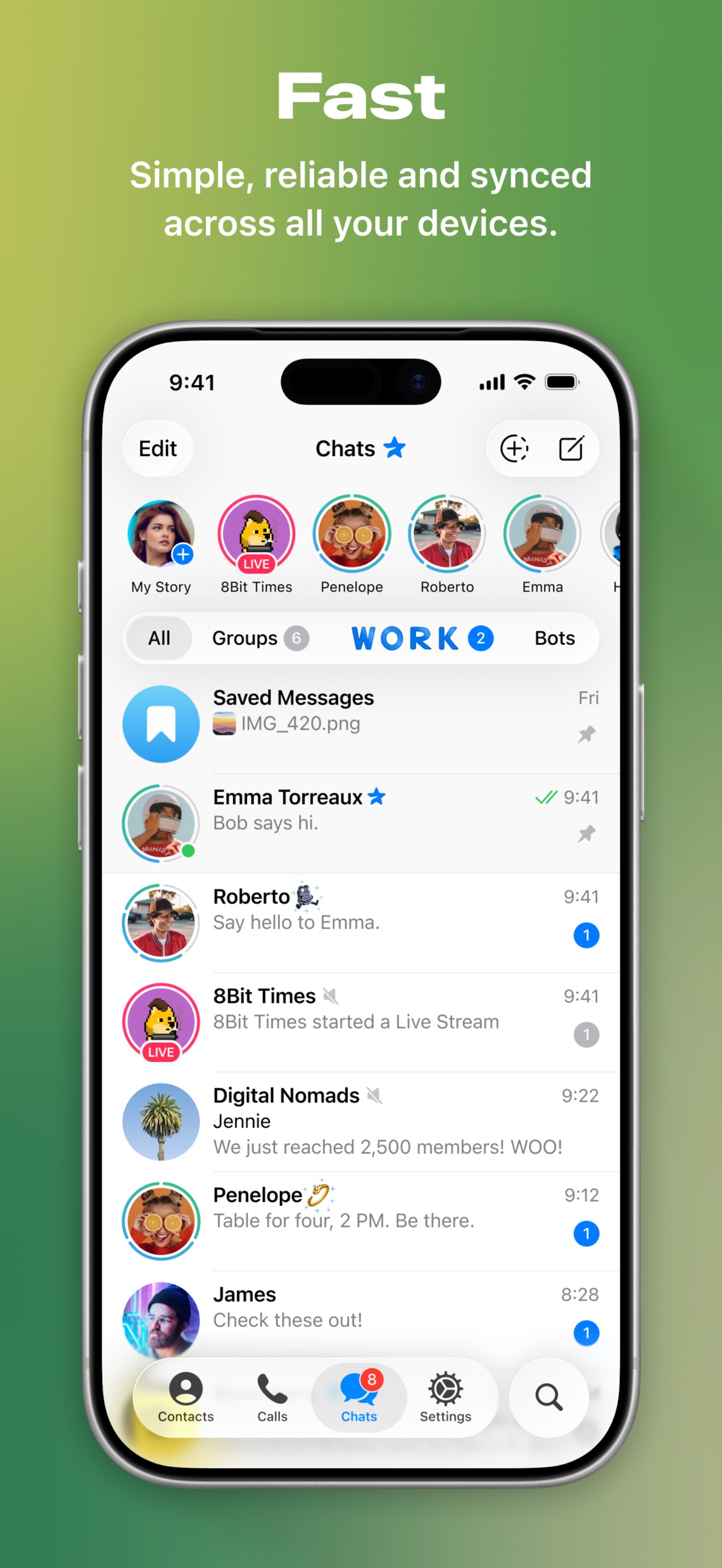 Telegram App Store screenshot: Fast
Simple, reliable and synced across all your devices.