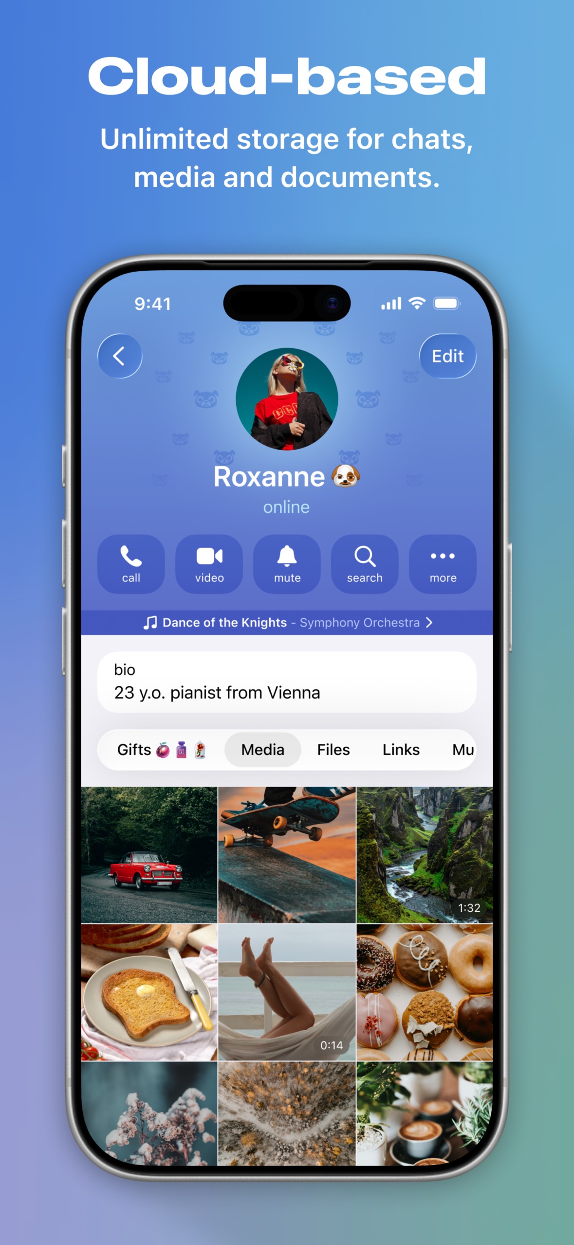 Telegram App Store screenshot 6: Cloud-based
Unlimited storage for chats, media and documents.
