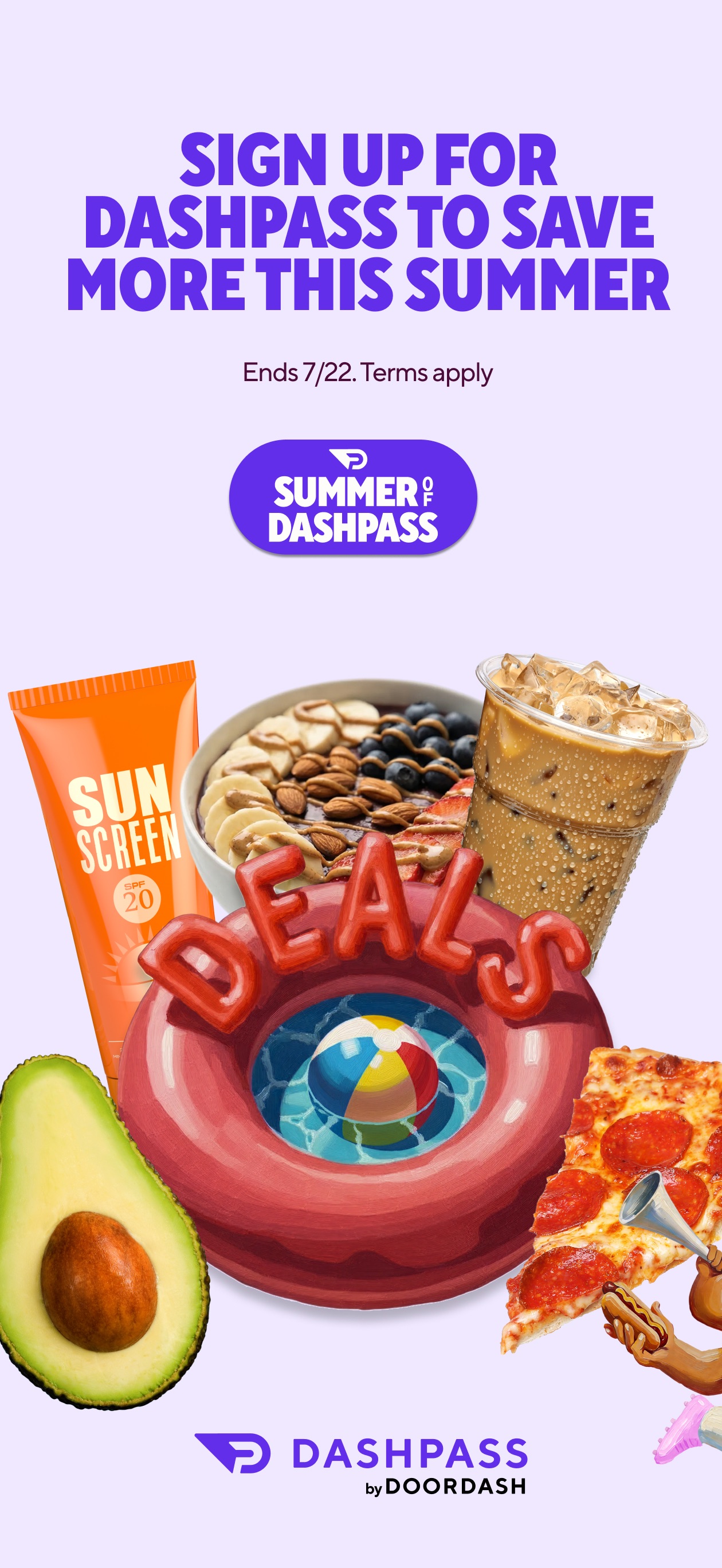 DoorDash App Store screenshot: SIGN UP FOR DASHPASS TO SAVE MORE THIS SUMMER