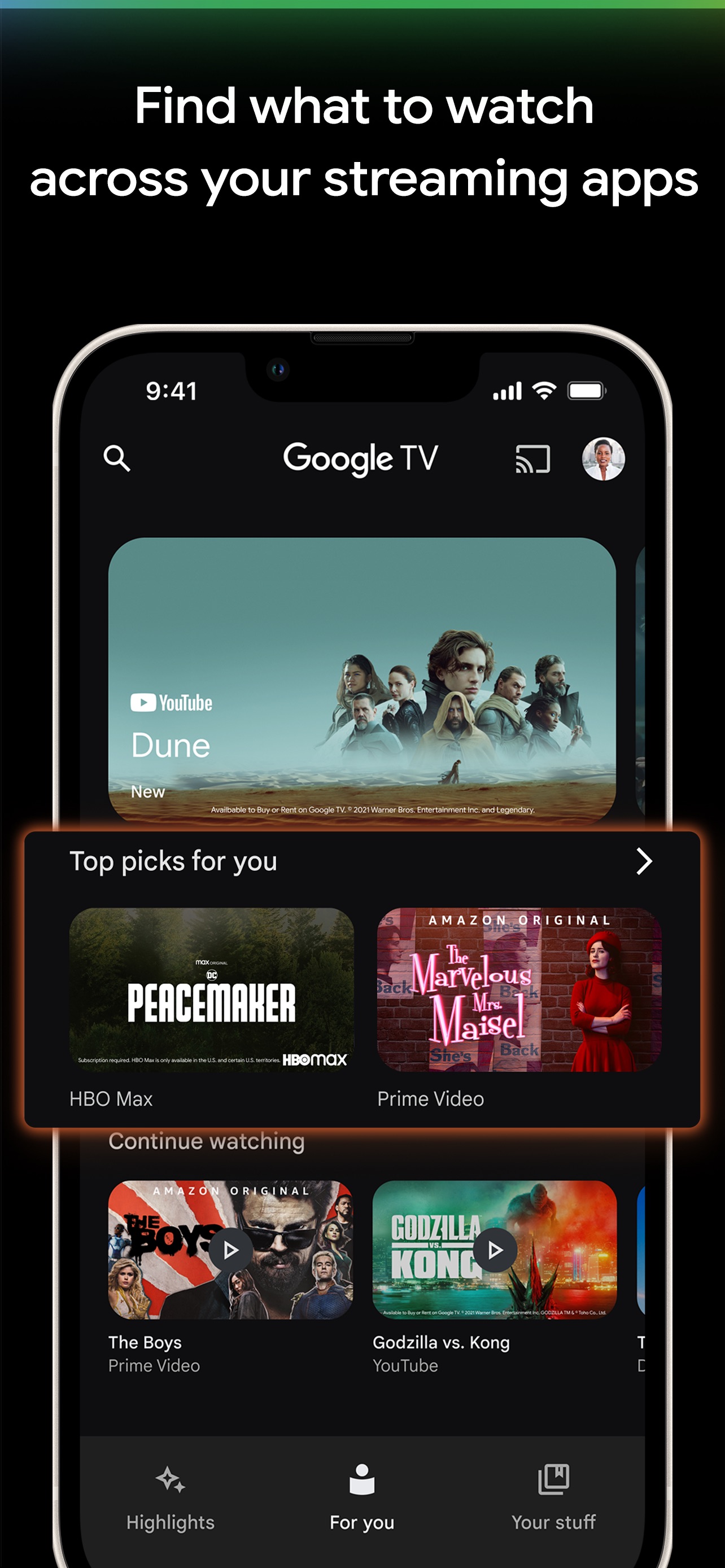 Google TV App Store screenshot: Find what to watch across your streaming apps