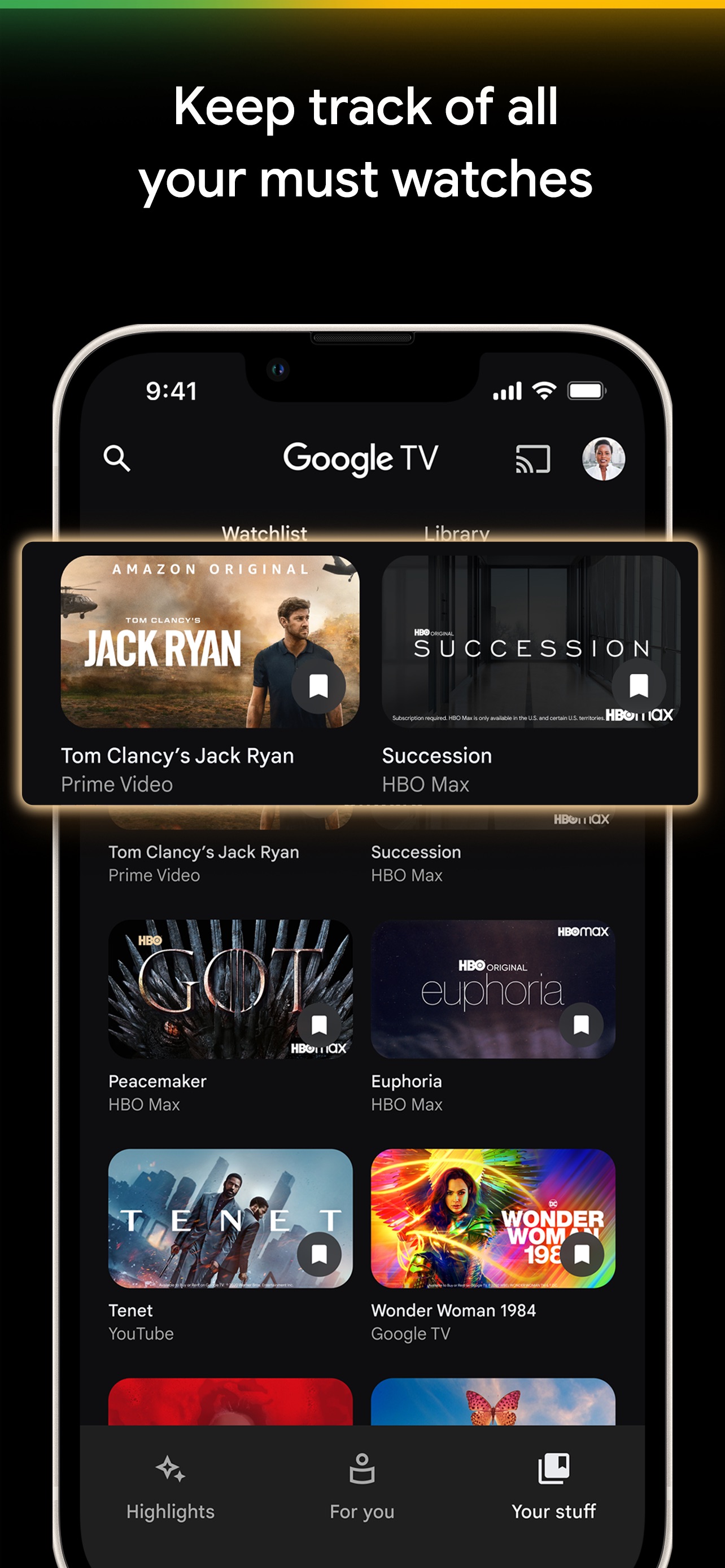 Google TV App Store screenshot: Keep track of all your must watches