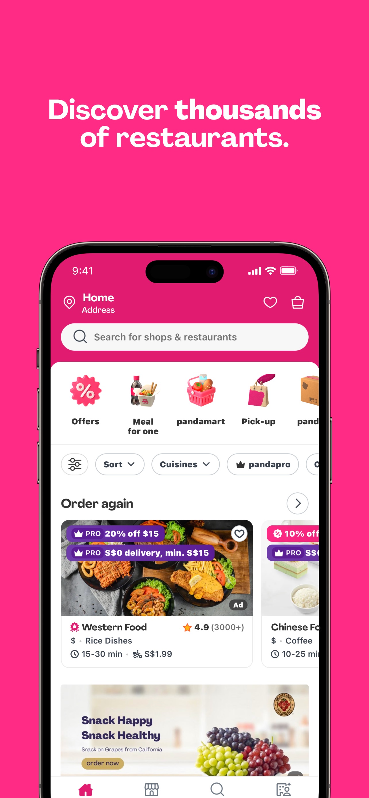 foodpanda App Store screenshot: Discover thousands of restaurants.