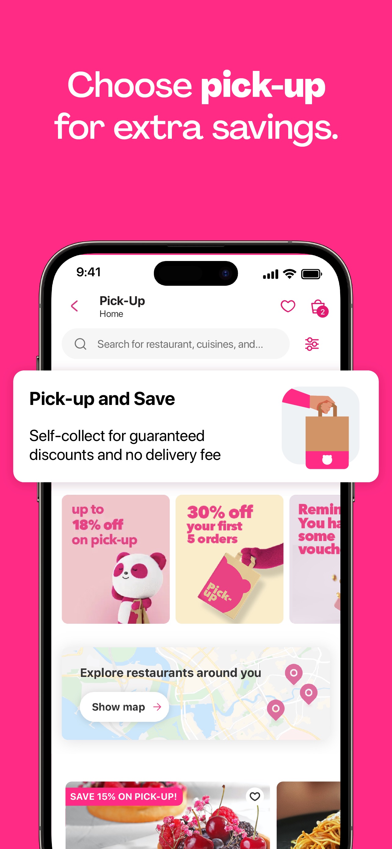 foodpanda App Store screenshot 5: Choose pick-up for extra savings.