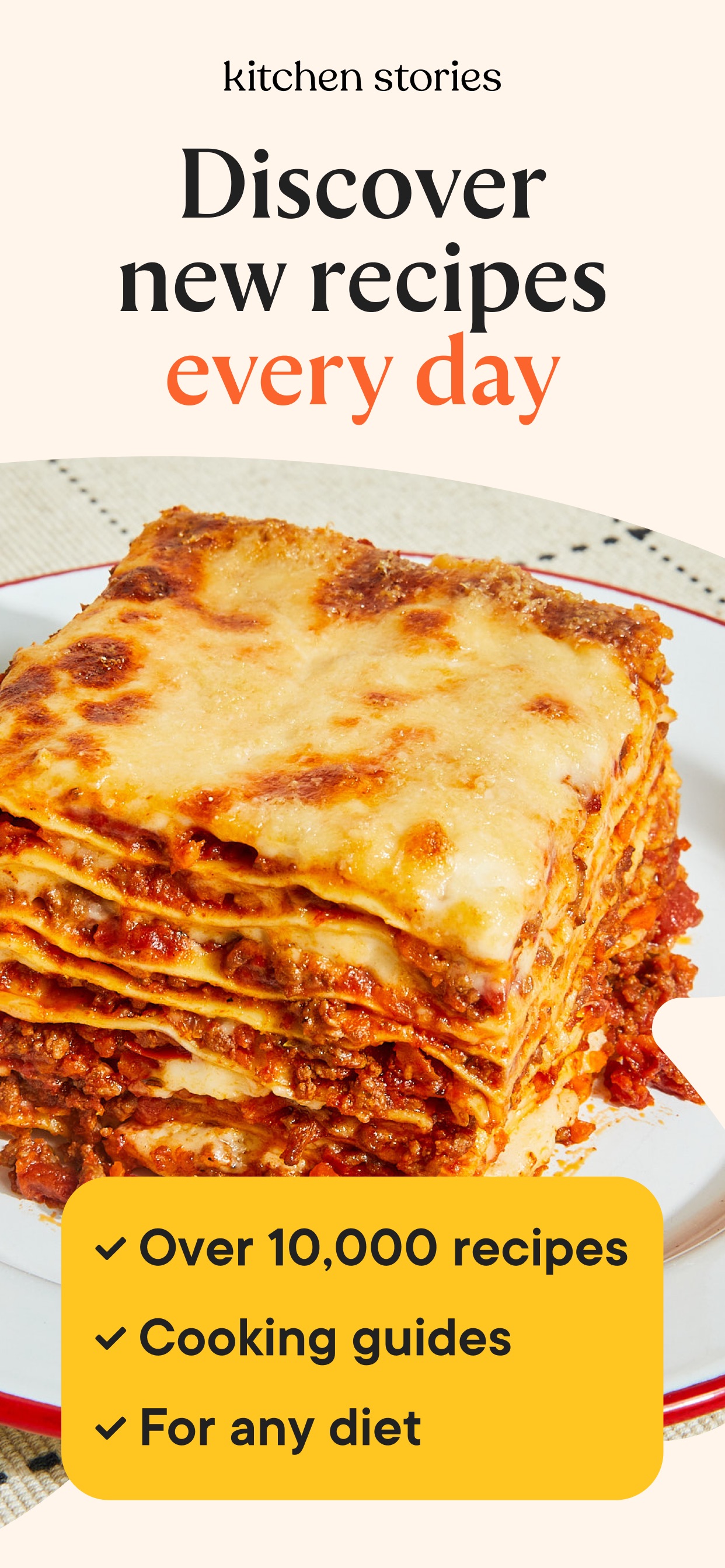 Kitchen Stories App Store screenshot: Discover
new recipes
every day