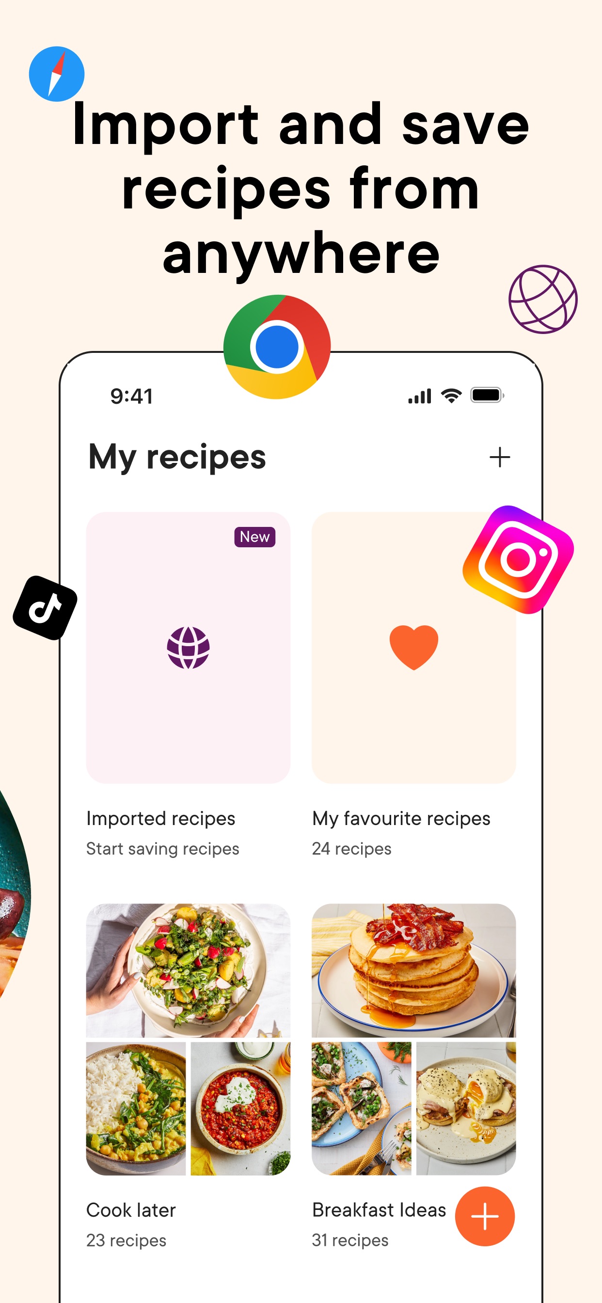 Kitchen Stories App Store screenshot: Import and save
recipes from
anywhere