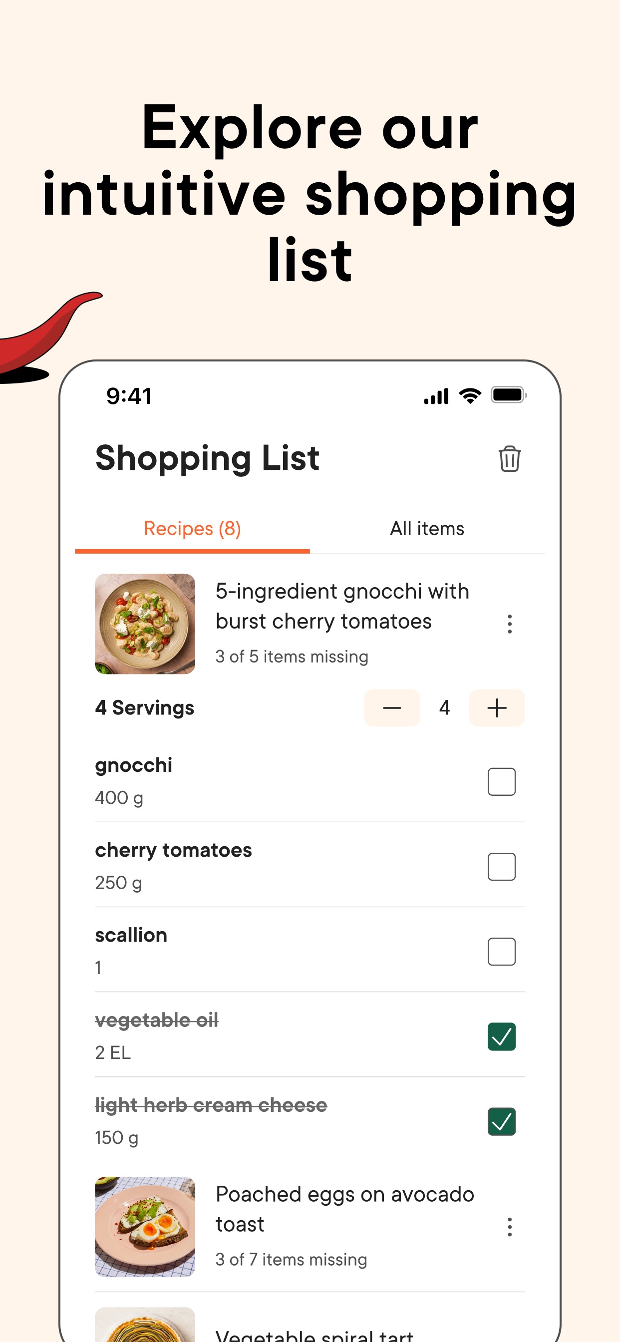 Kitchen Stories App Store screenshot 7: Explore our
intuitive shopping
list