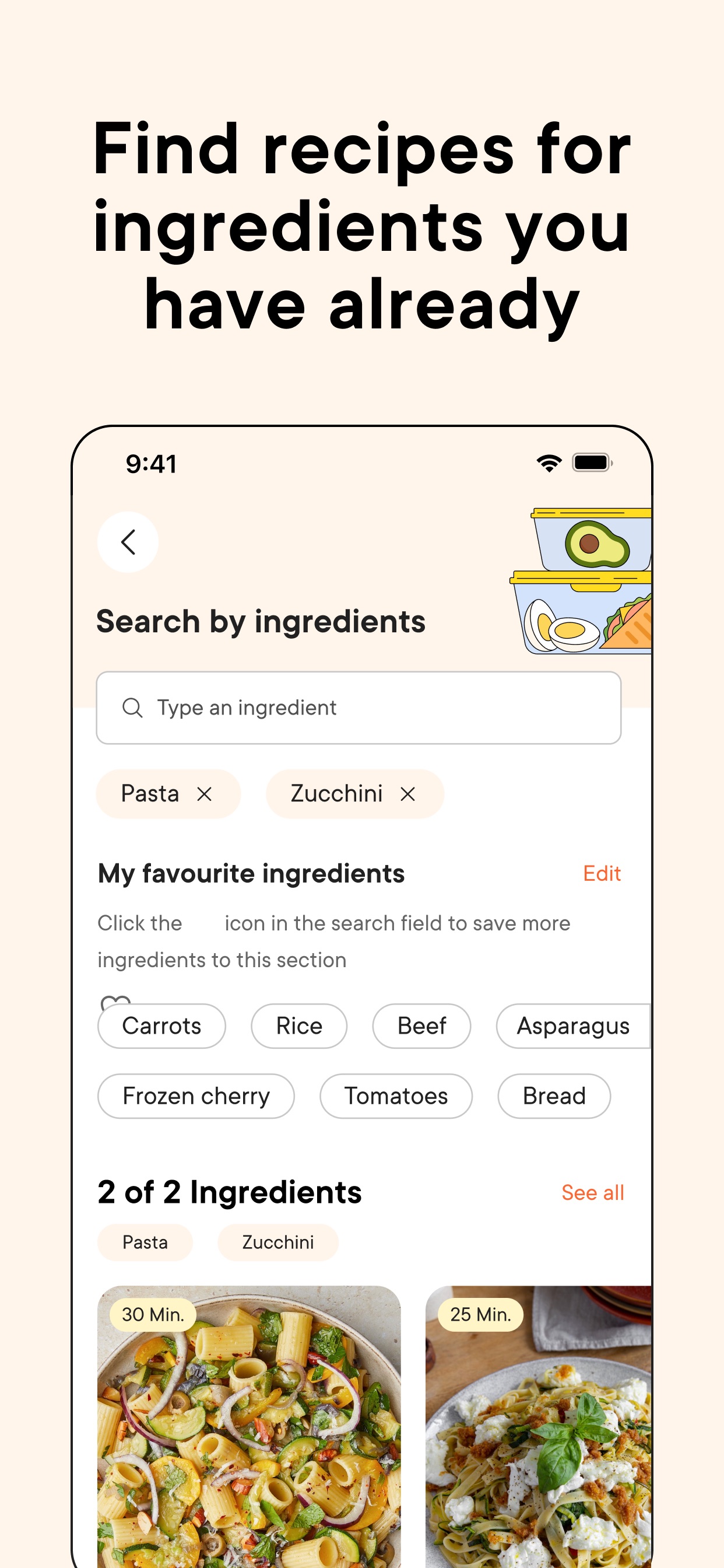 Kitchen Stories App Store screenshot 8: Find recipes for
ingredients you
have already