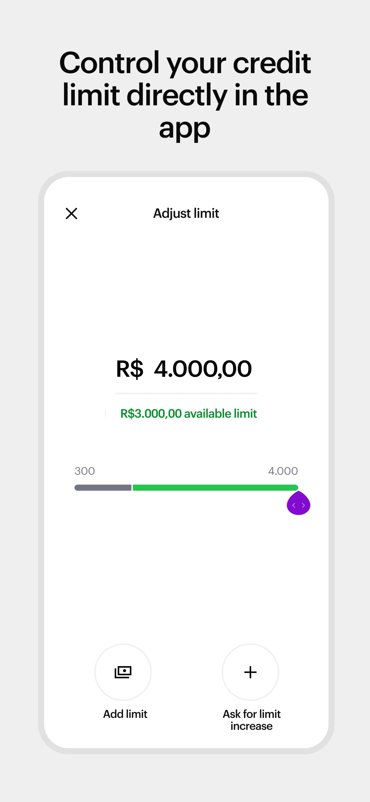 Nu App Store screenshot: Control your credit limit directly in the app