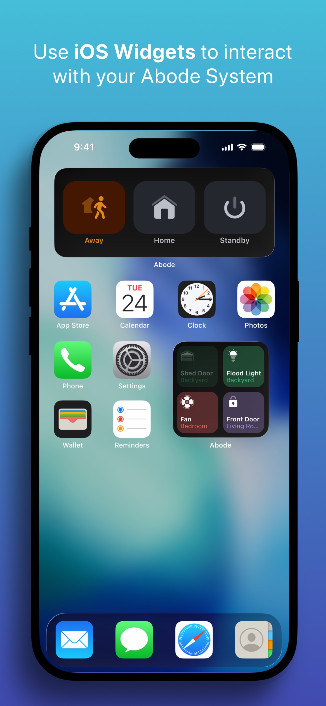 Abode App Store screenshot 8: Use iOS Widgets to interact with your Abode System