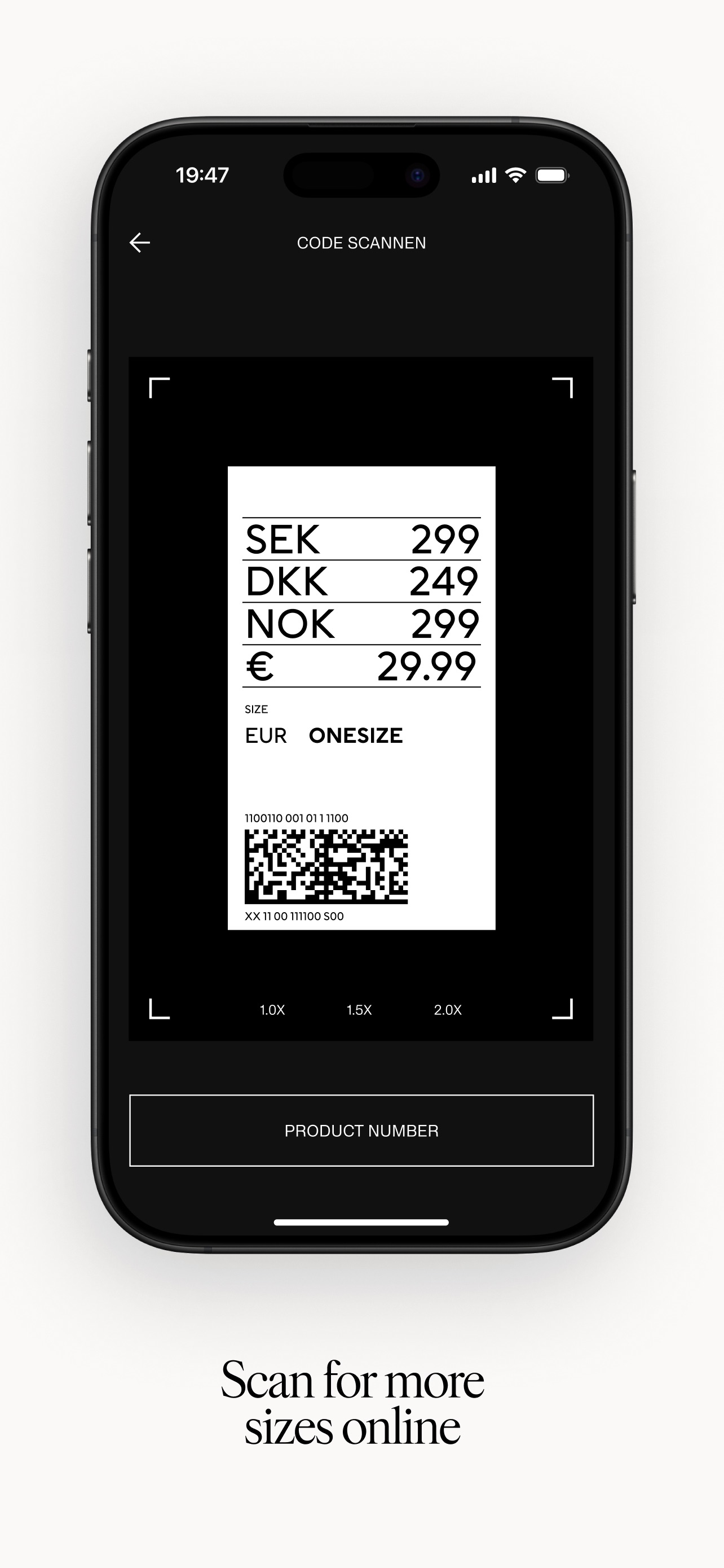 H&M App Store screenshot 9: Scan for more sizes online