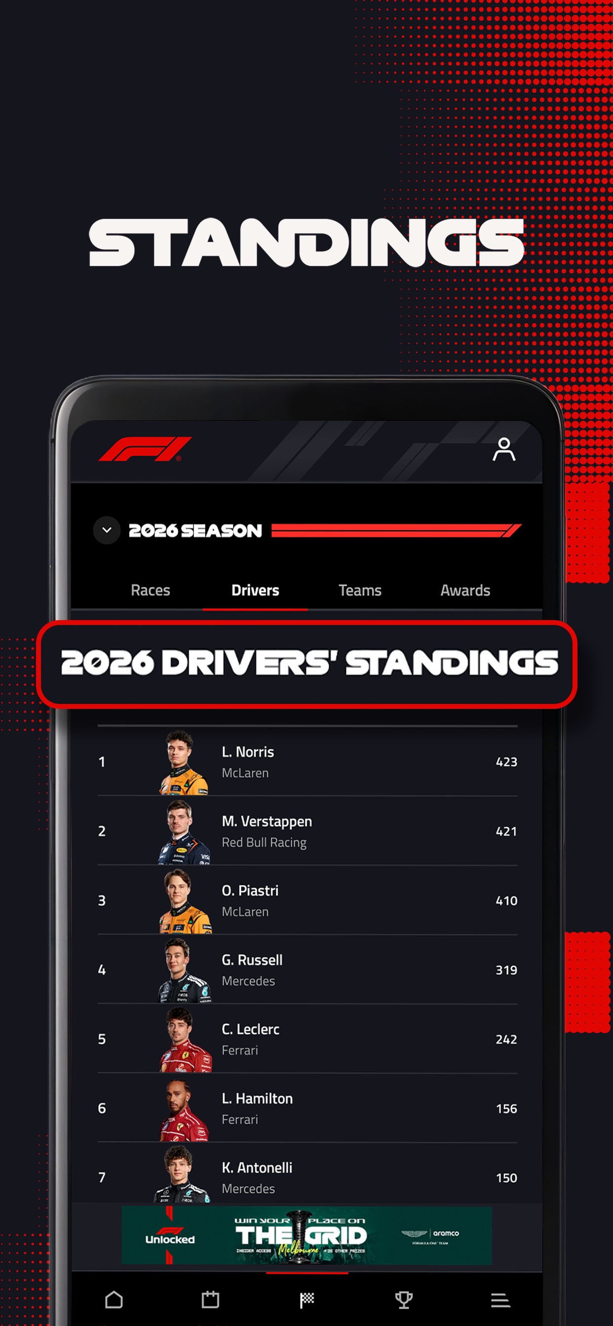 Formula 1® App Store screenshot 5: STANDINGS