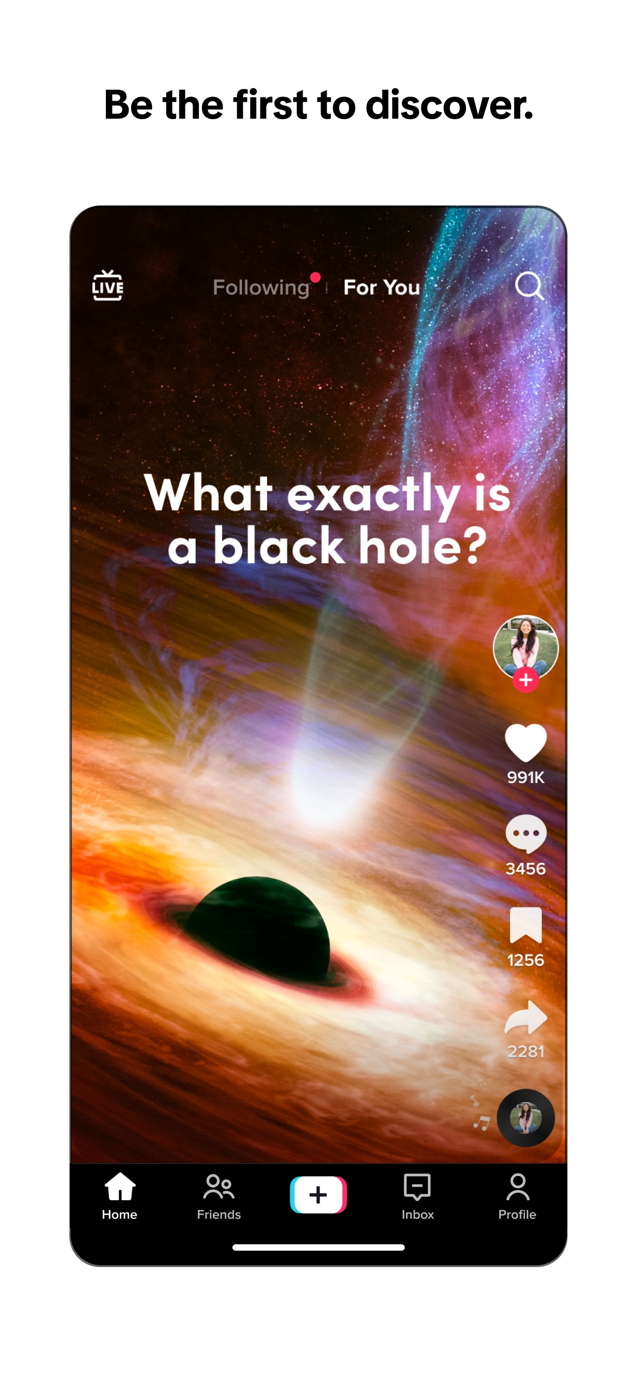 TikTok App Store screenshot: Be the first to discover.