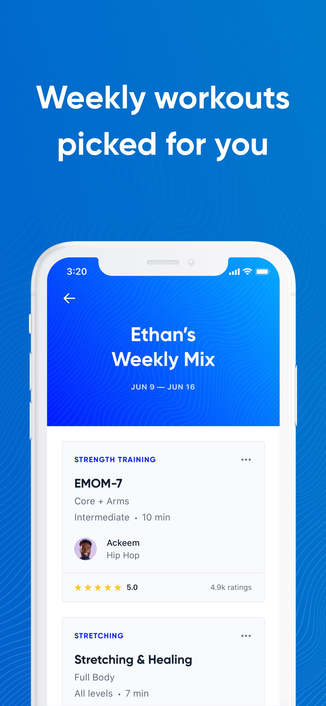 Aaptiv App Store screenshot 6: Weekly workouts picked for you