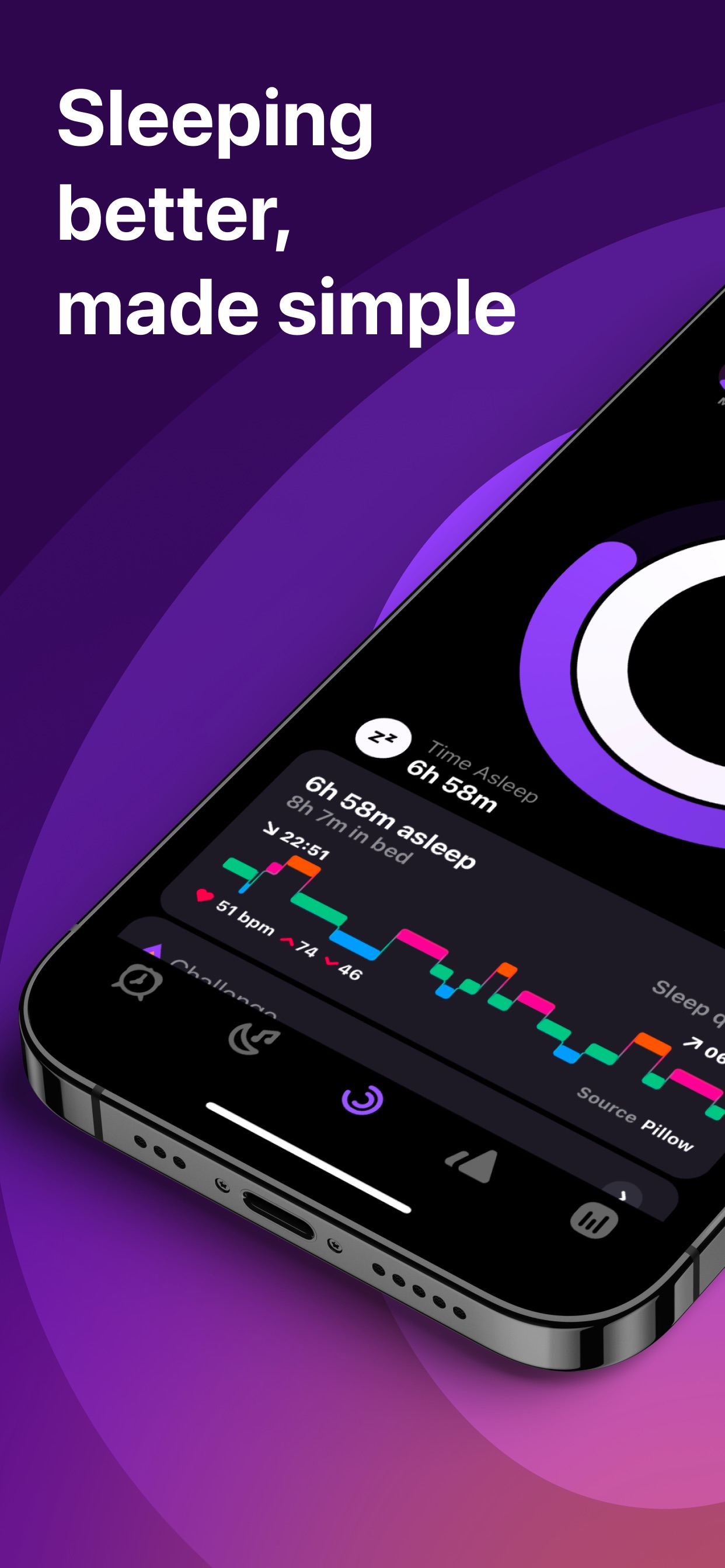 Pillow App Store screenshot: Sleeping better, made simple