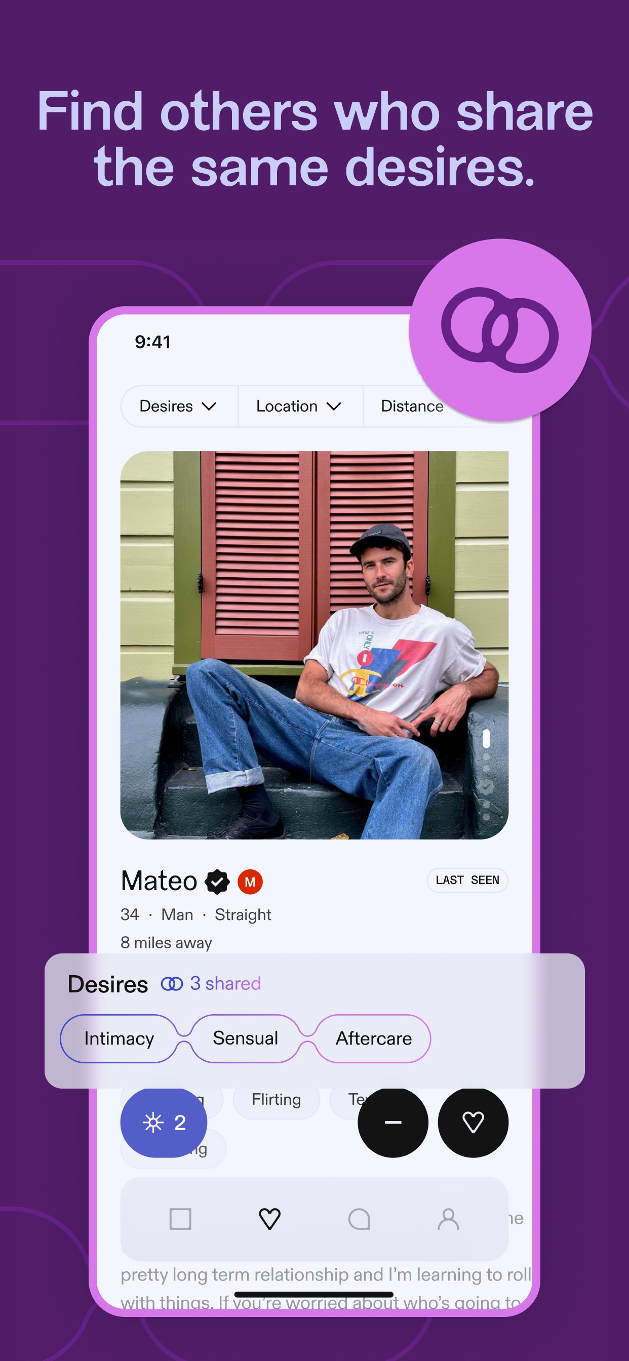 Feeld App Store screenshot: Find others who share the same desires.