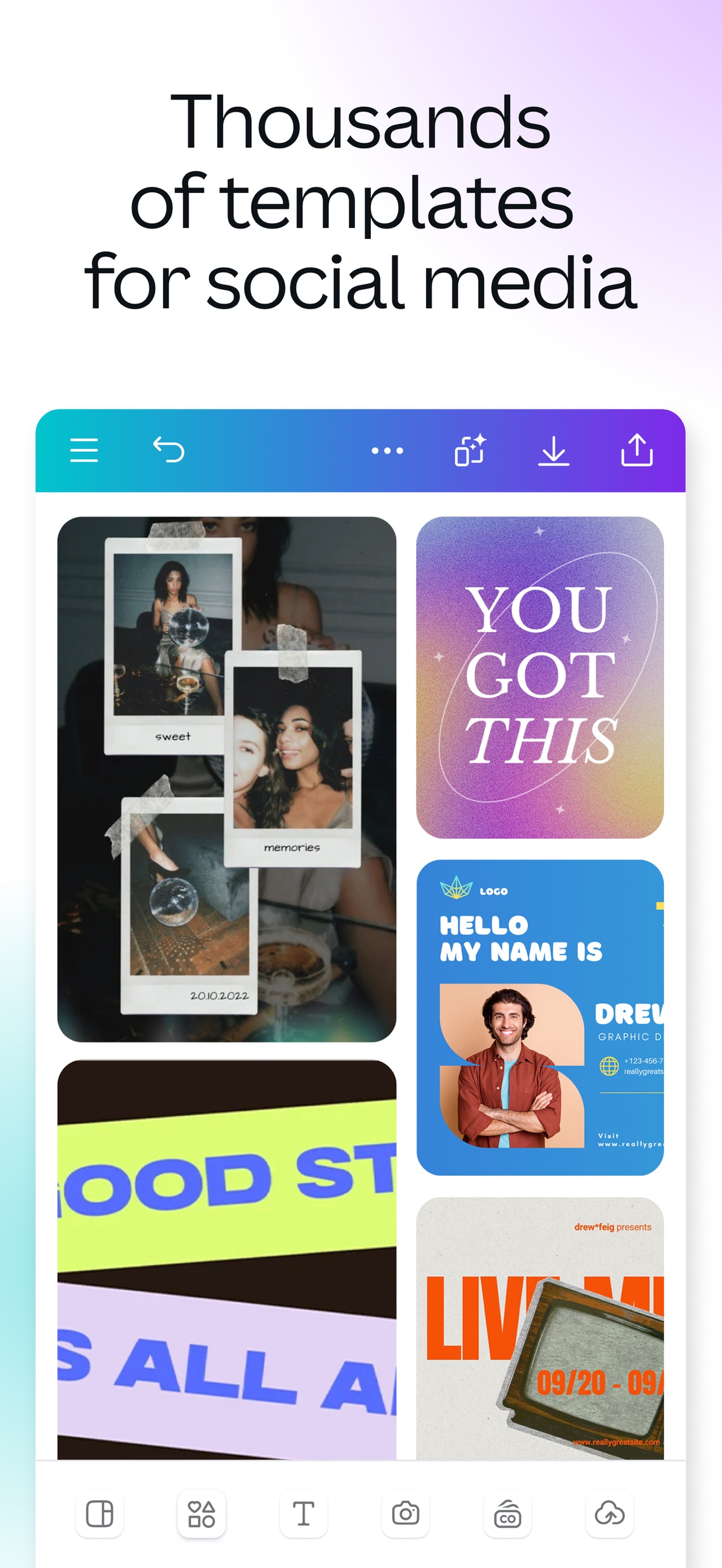 Canva App Store screenshot: Thousands of templates for social media