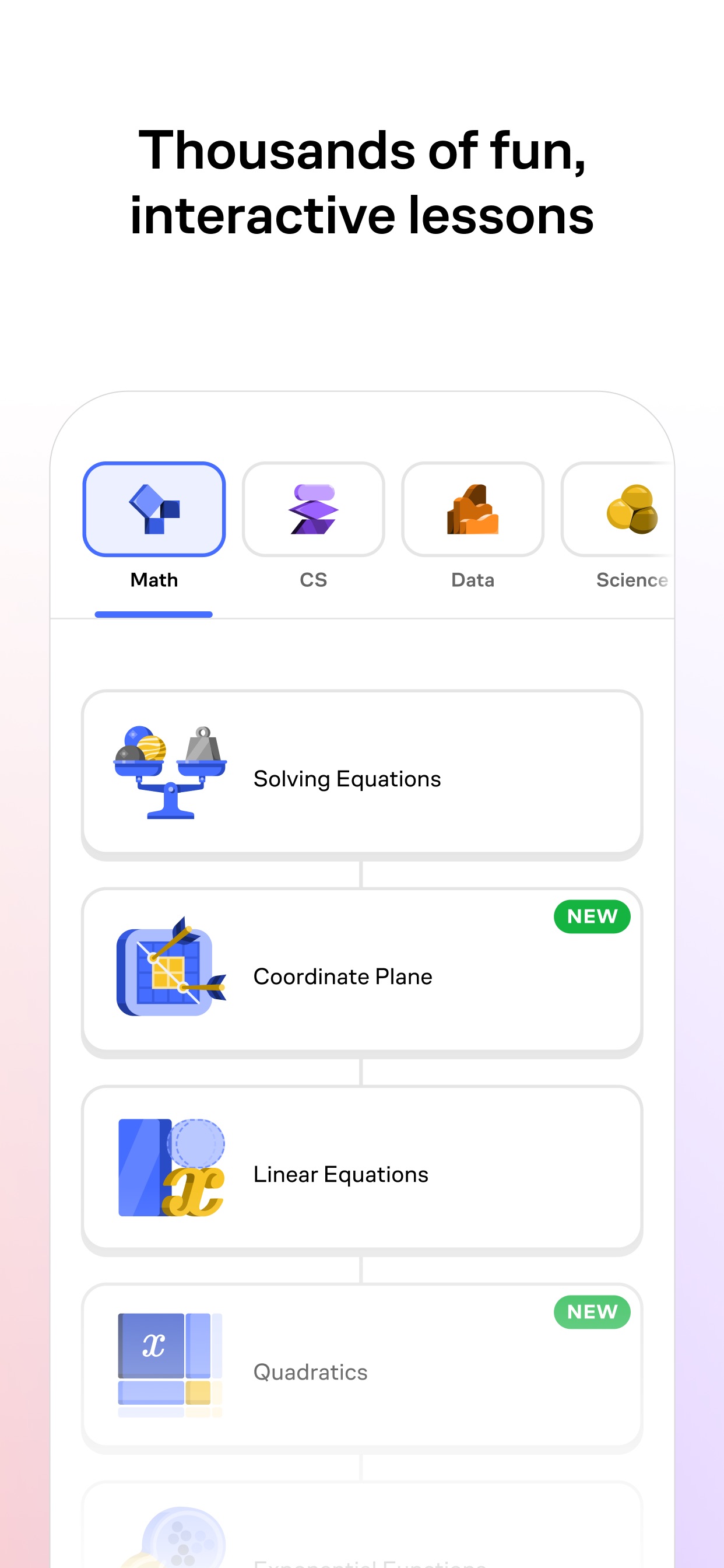 Brilliant App Store screenshot: Thousands of fun, interactive lessons