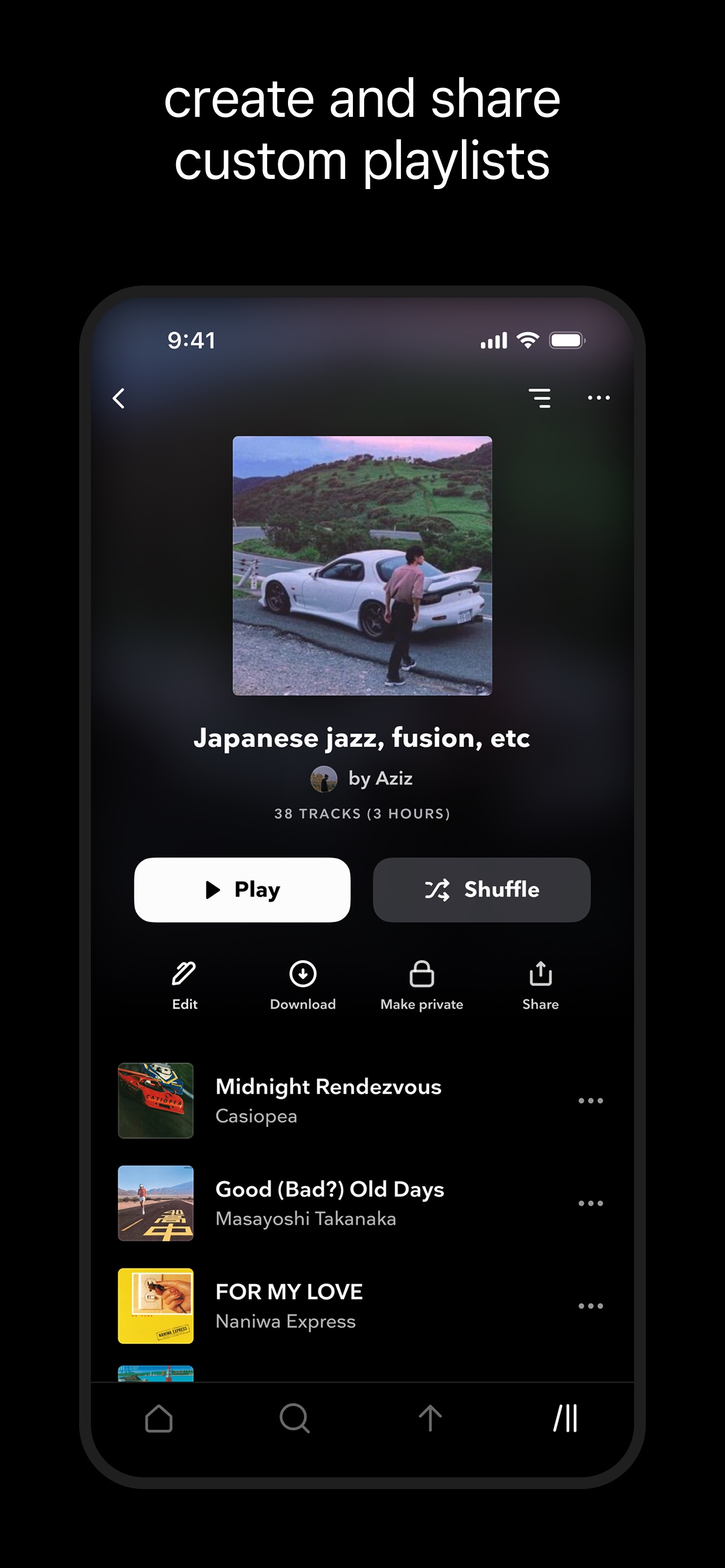 TIDAL App Store screenshot: create and share custom playlists