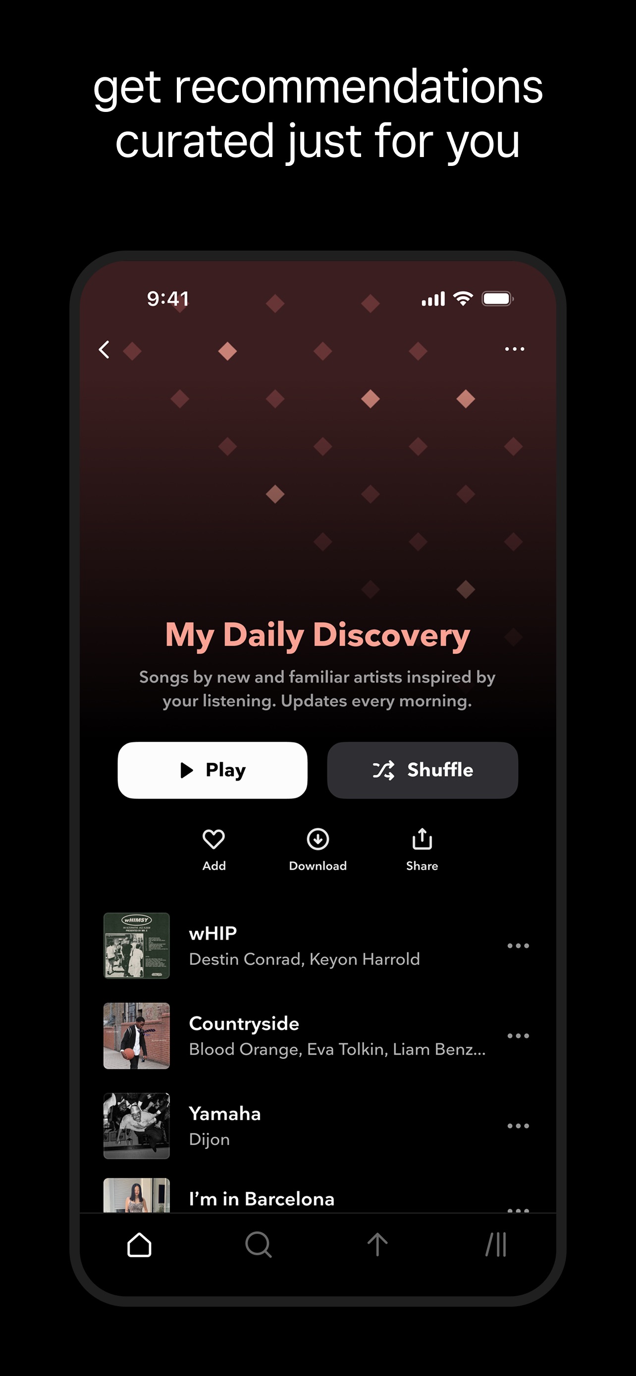 TIDAL App Store screenshot: get recommendations curated just for you