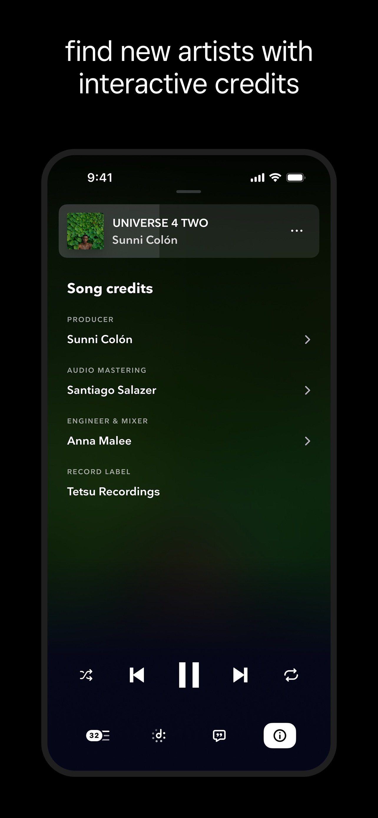 TIDAL App Store screenshot 8: find new artists with interactive credits
