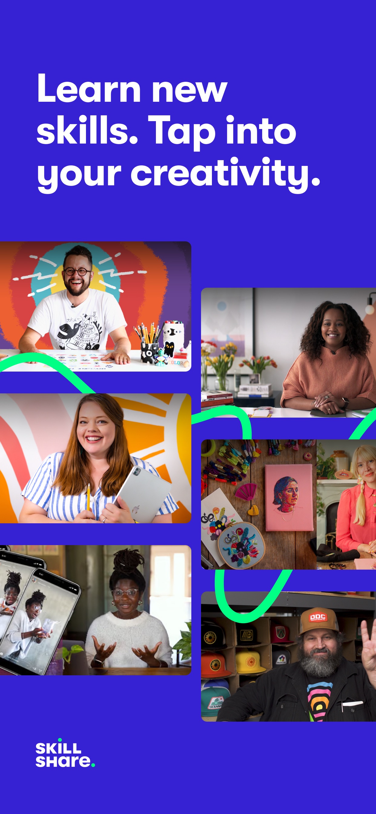 Skillshare App Store screenshot: Learn new skills. Tap into your creativity.