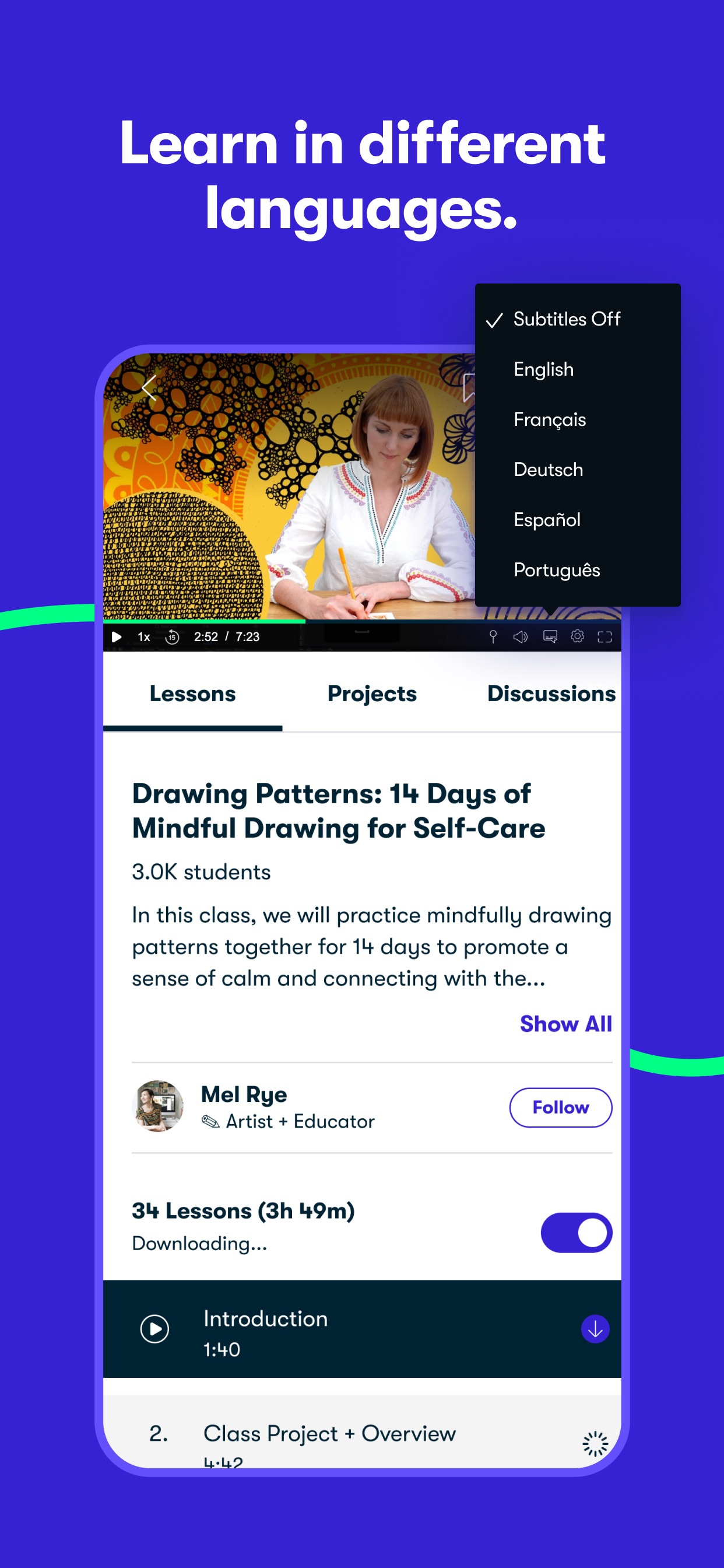 Skillshare App Store screenshot 5: Learn in different languages.