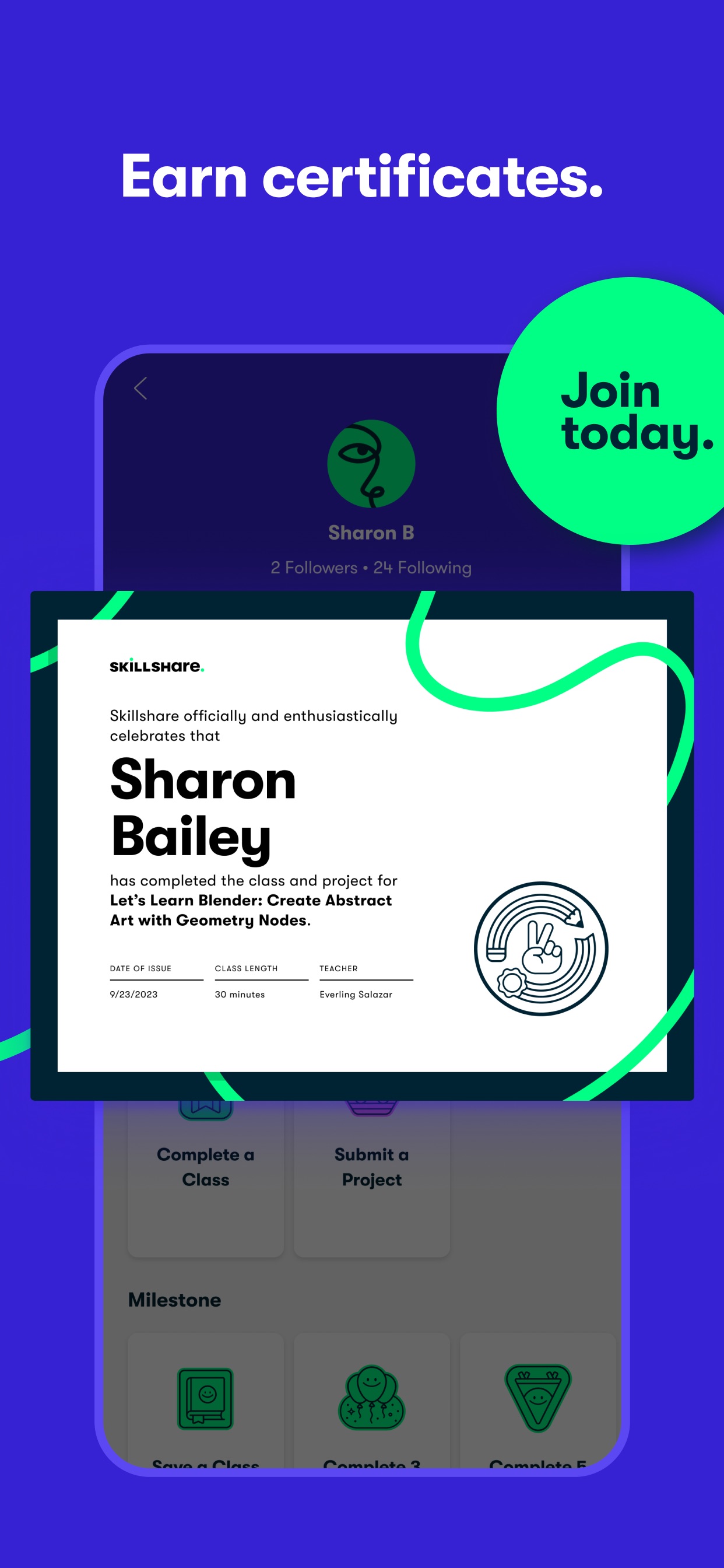 Skillshare App Store screenshot 6: Earn certificates.