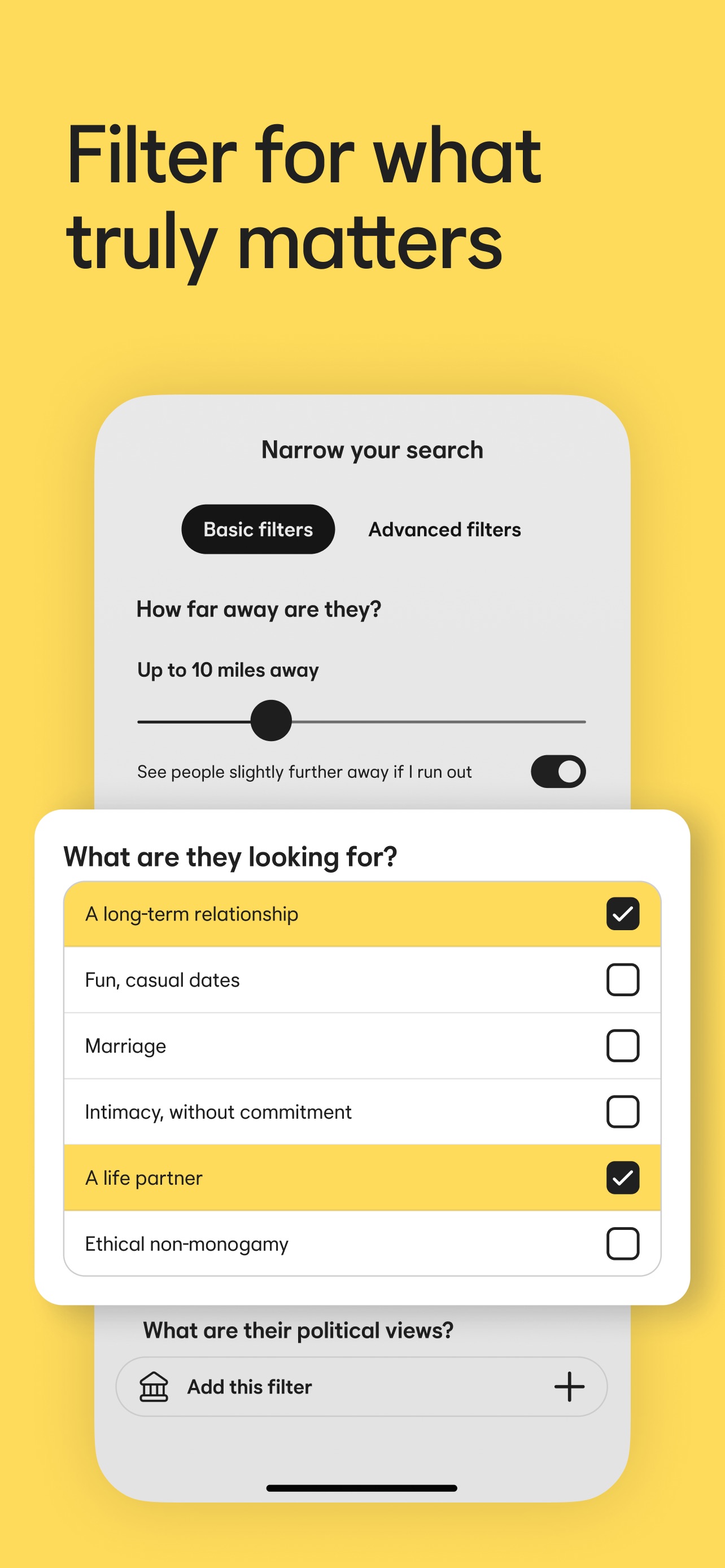 Bumble App Store screenshot 5: Filter for what truly matters