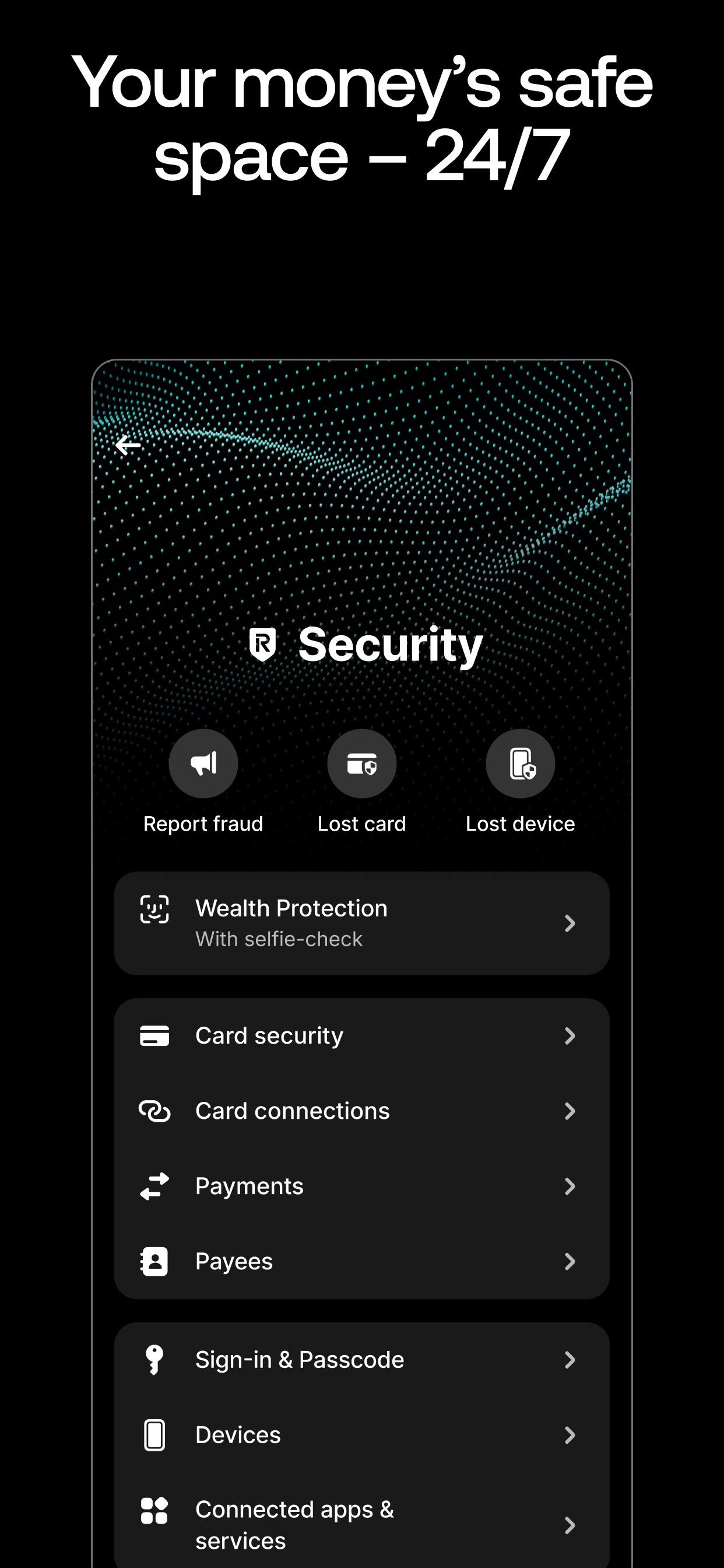 Revolut App Store screenshot 8: Your money’s safe space - 24/7