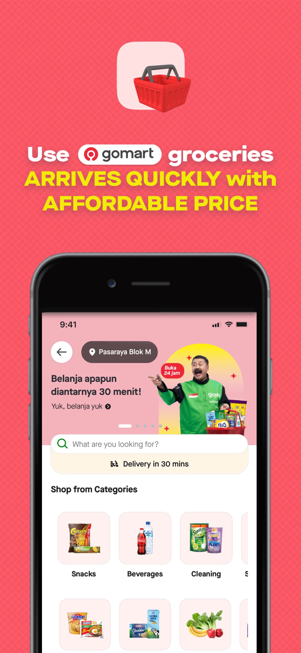 Gojek App Store screenshot 6: Use gomart groceries ARRIVES QUICKLY with AFFORDABLE PRICE