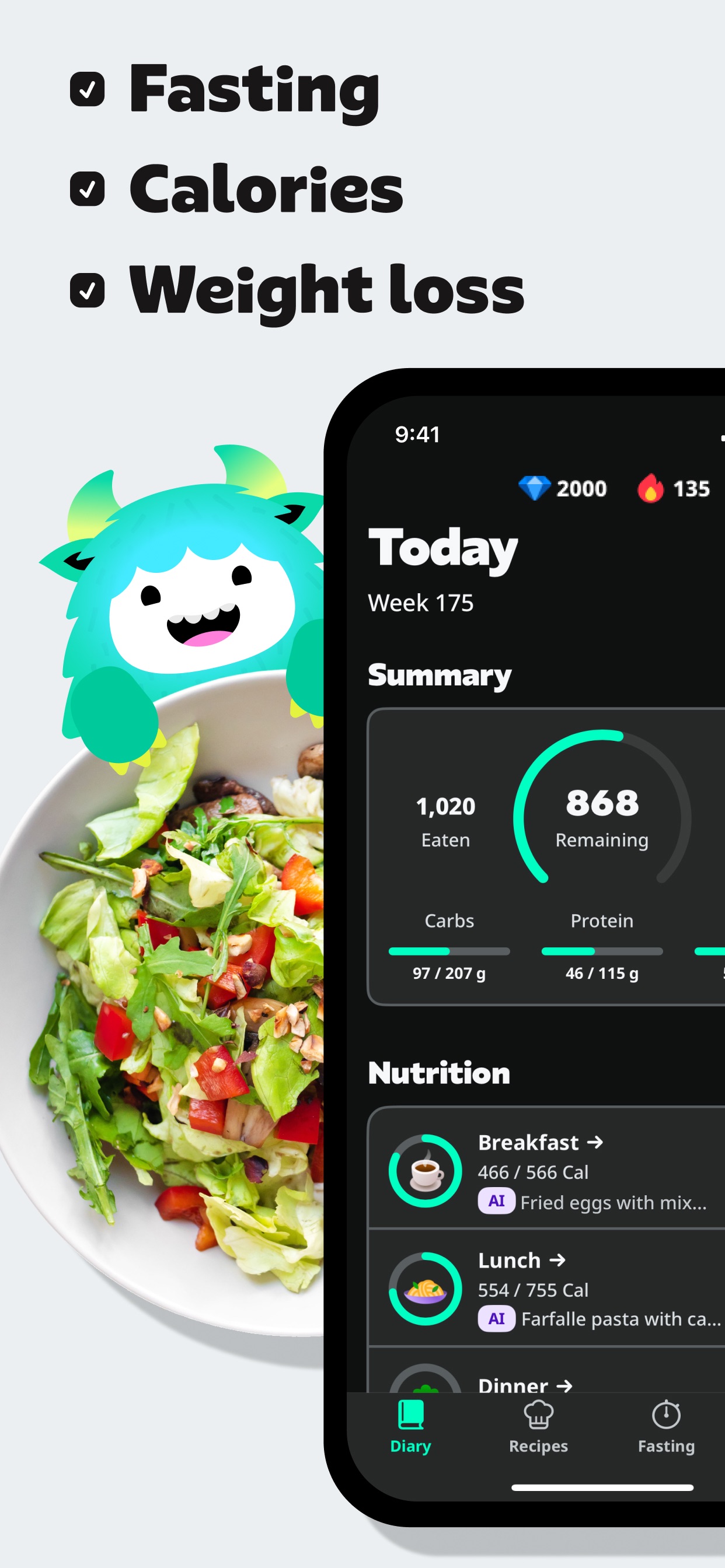 Yazio App Store screenshot: Fasting
Calories
Weight loss