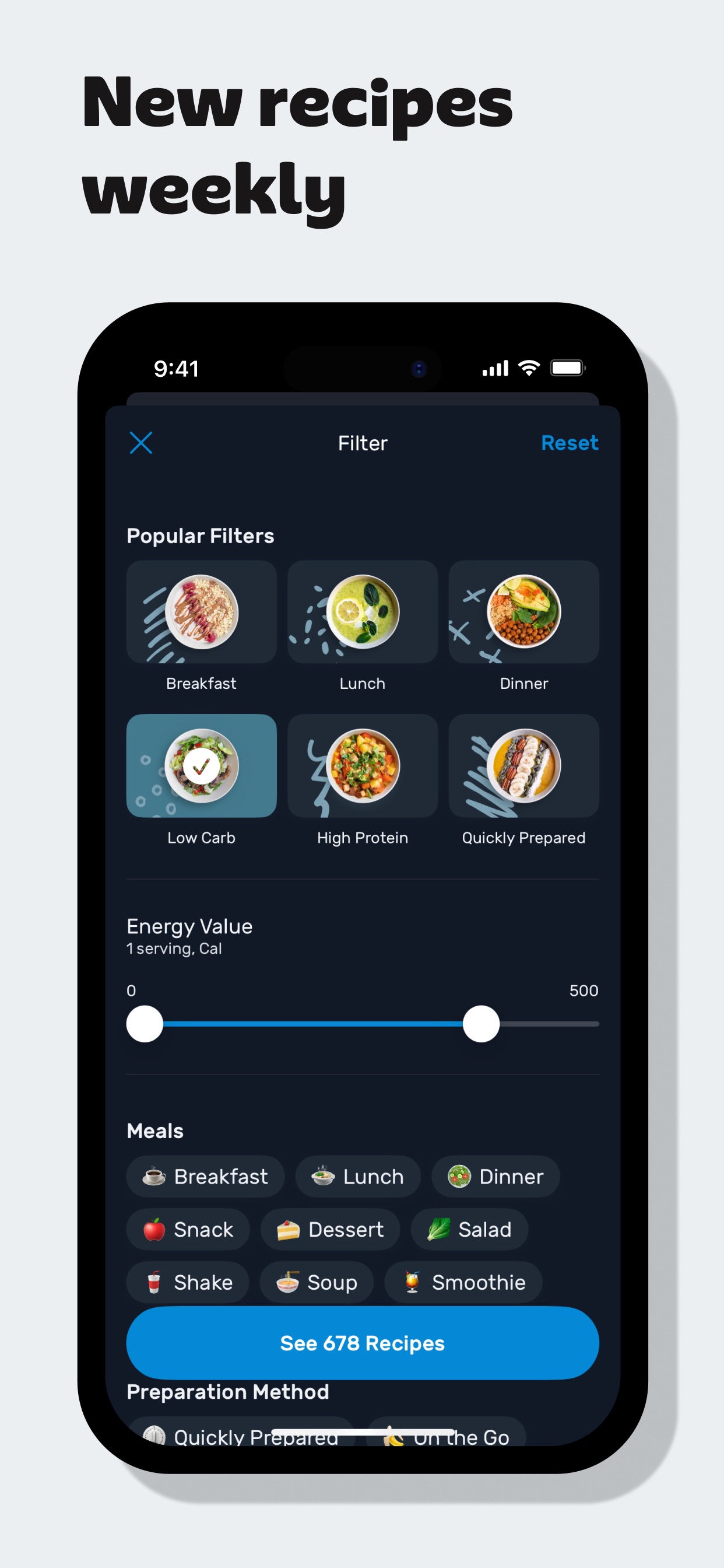 Yazio App Store screenshot 6: New recipes weekly