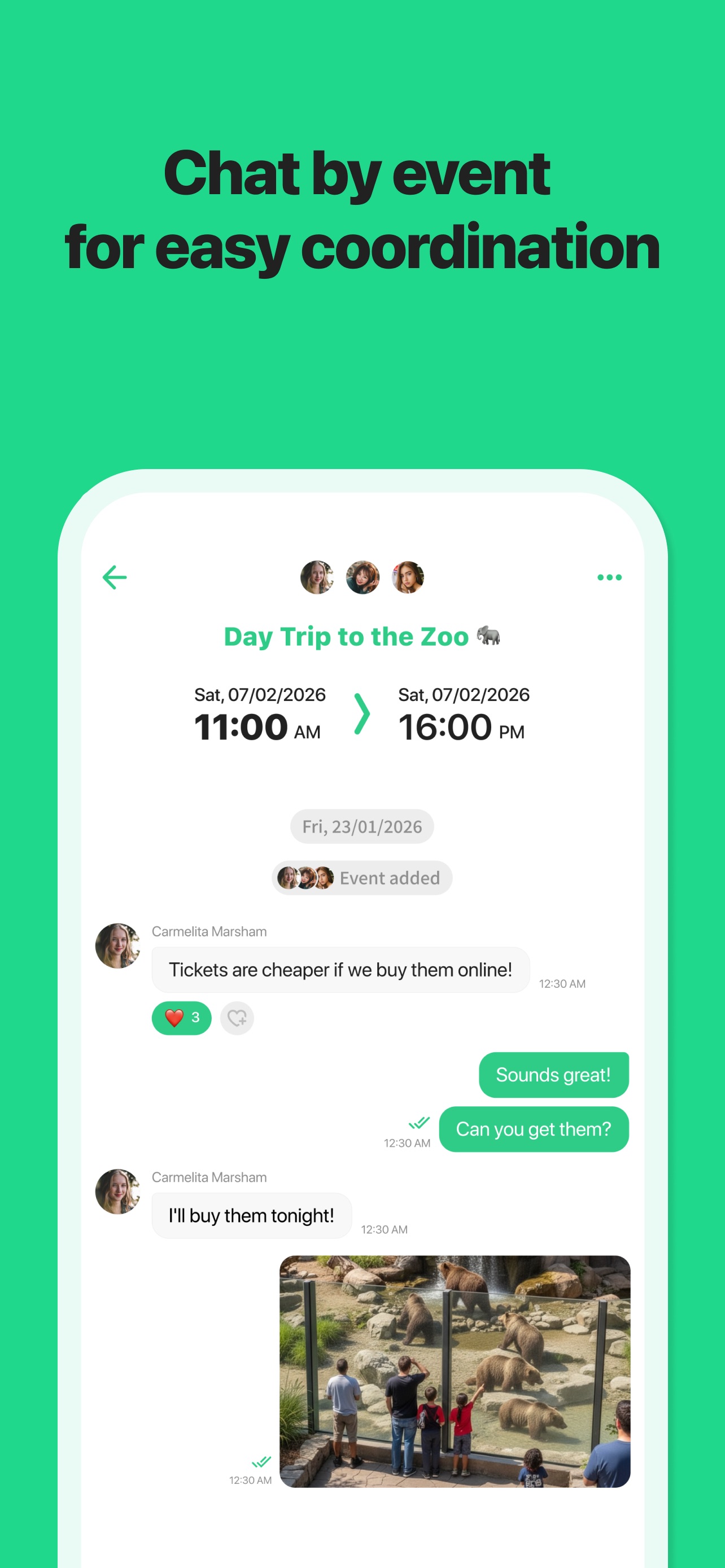 TimeTree App Store screenshot 5: Chat by event for easy coordination
