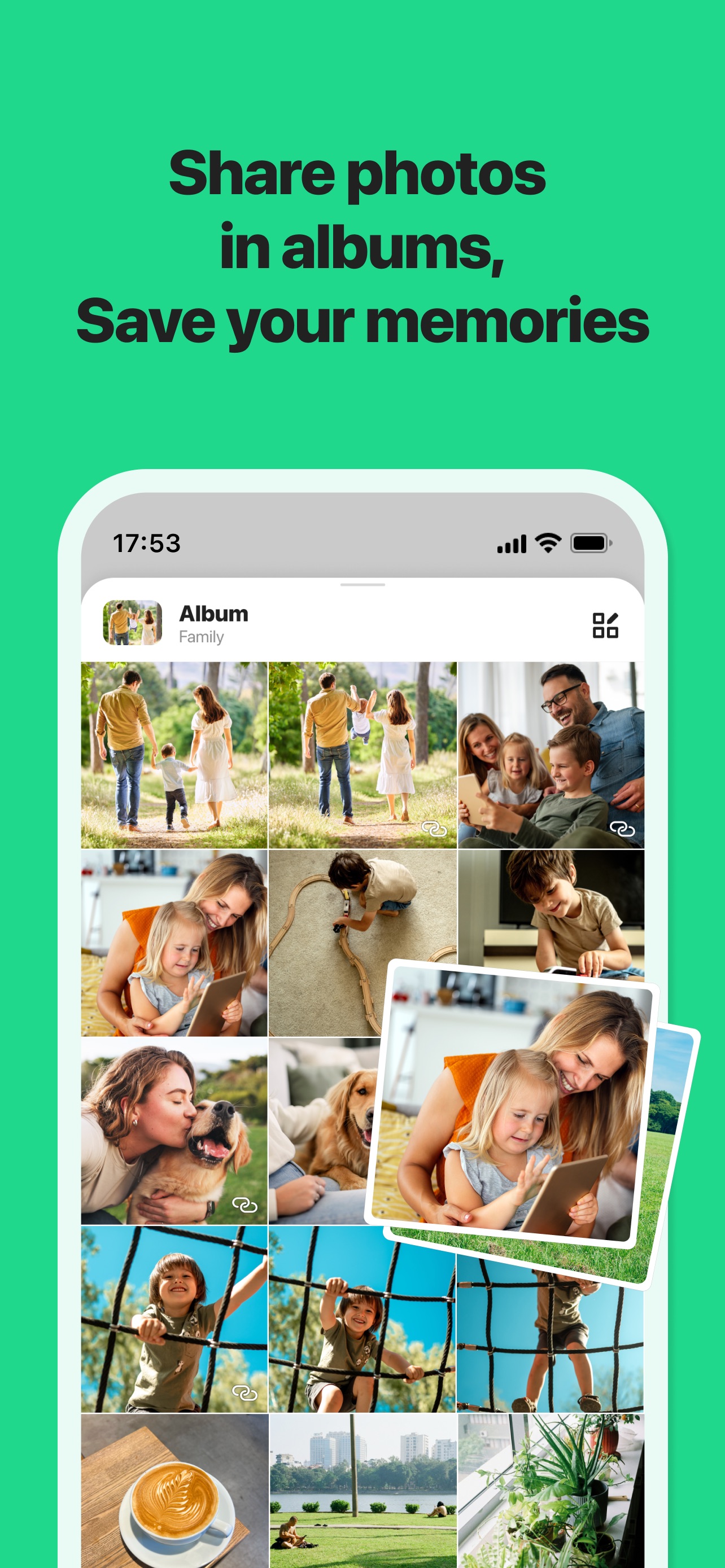 TimeTree App Store screenshot 6: Share photos in albums, Save your memories