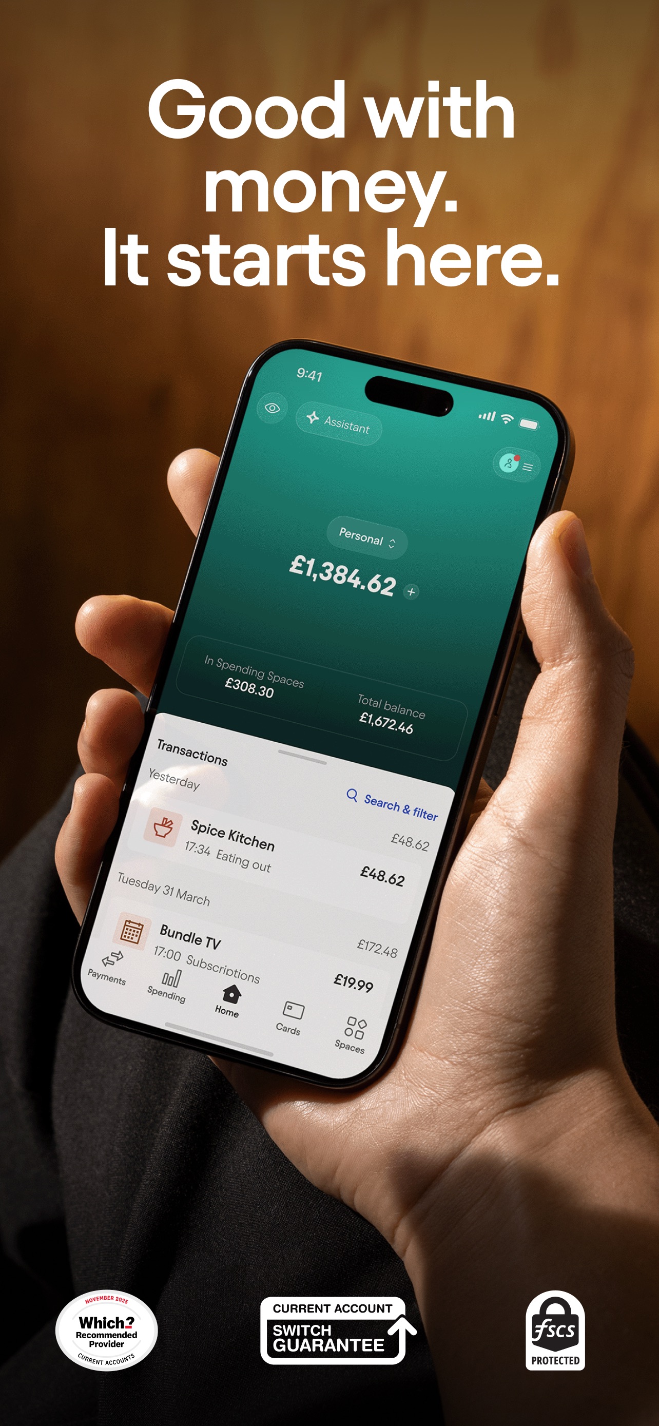 Starling Bank App Store screenshot: Good with money. It starts here.