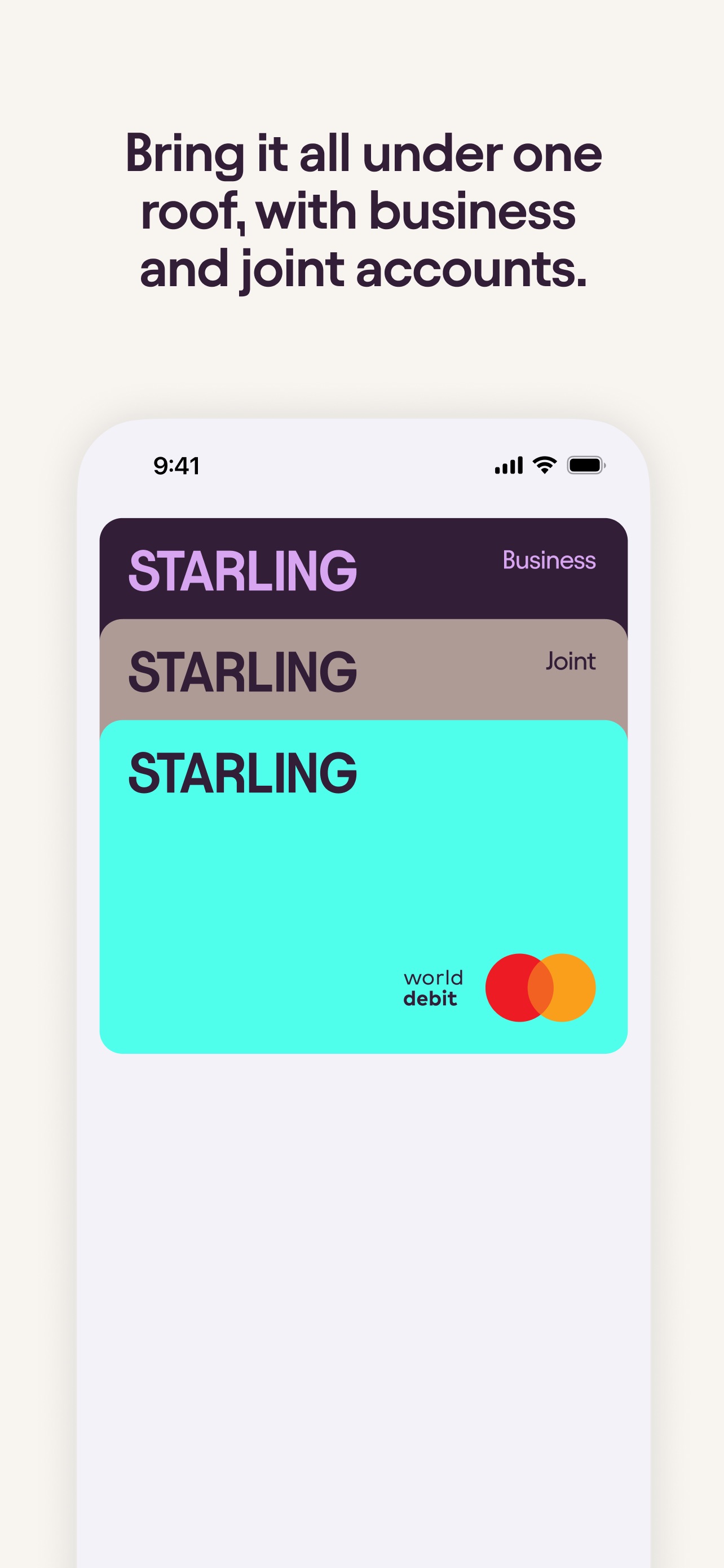 Starling Bank App Store screenshot 7: Bring it all under one roof, with business and joint accounts.