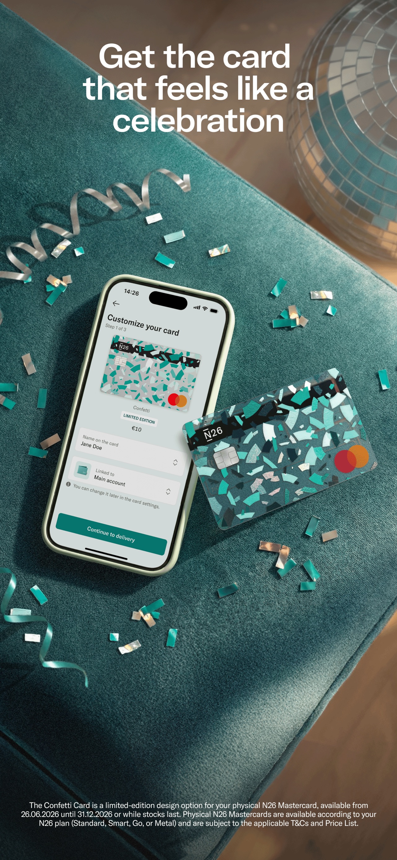 N26 App Store screenshot: Get the card that feels like a celebration