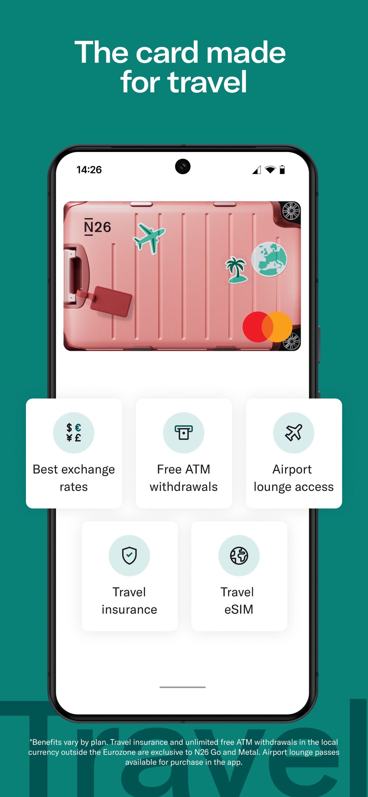 N26 App Store screenshot: The card made for travel