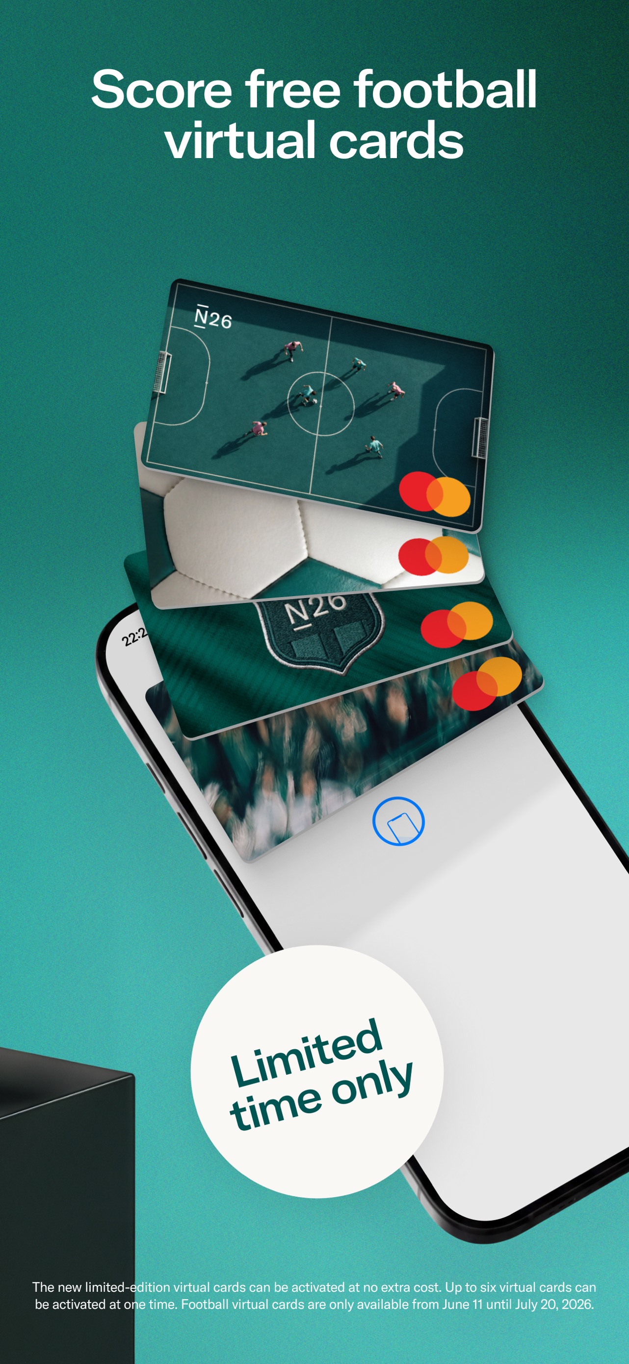 N26 App Store screenshot 7: Score free football virtual cards